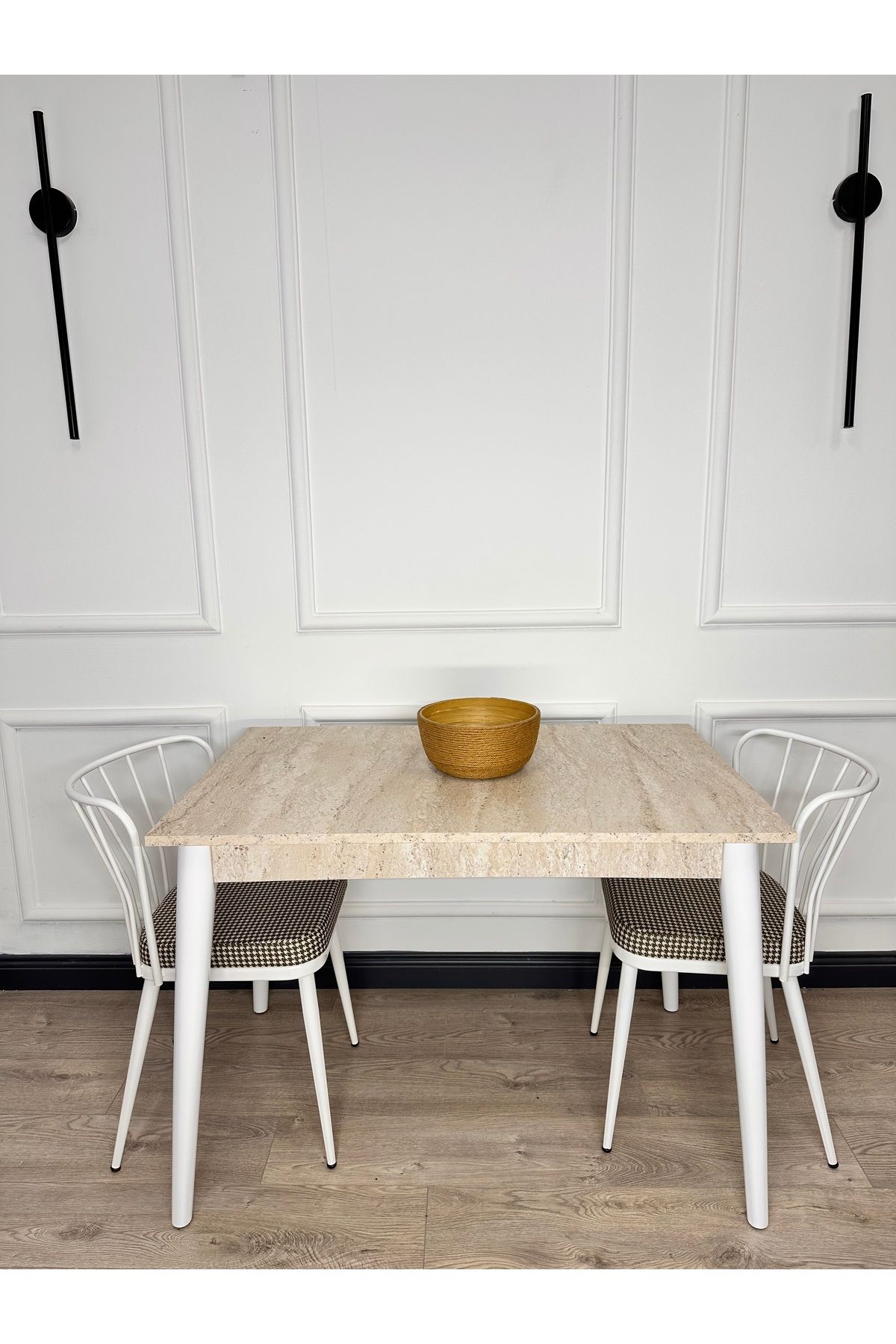 ECCES BB Mutfak Masası MDF Sabit 70X110 Yemek Masası Mermer Desen Traverten MDF Çalışma Masası Balkon Masası