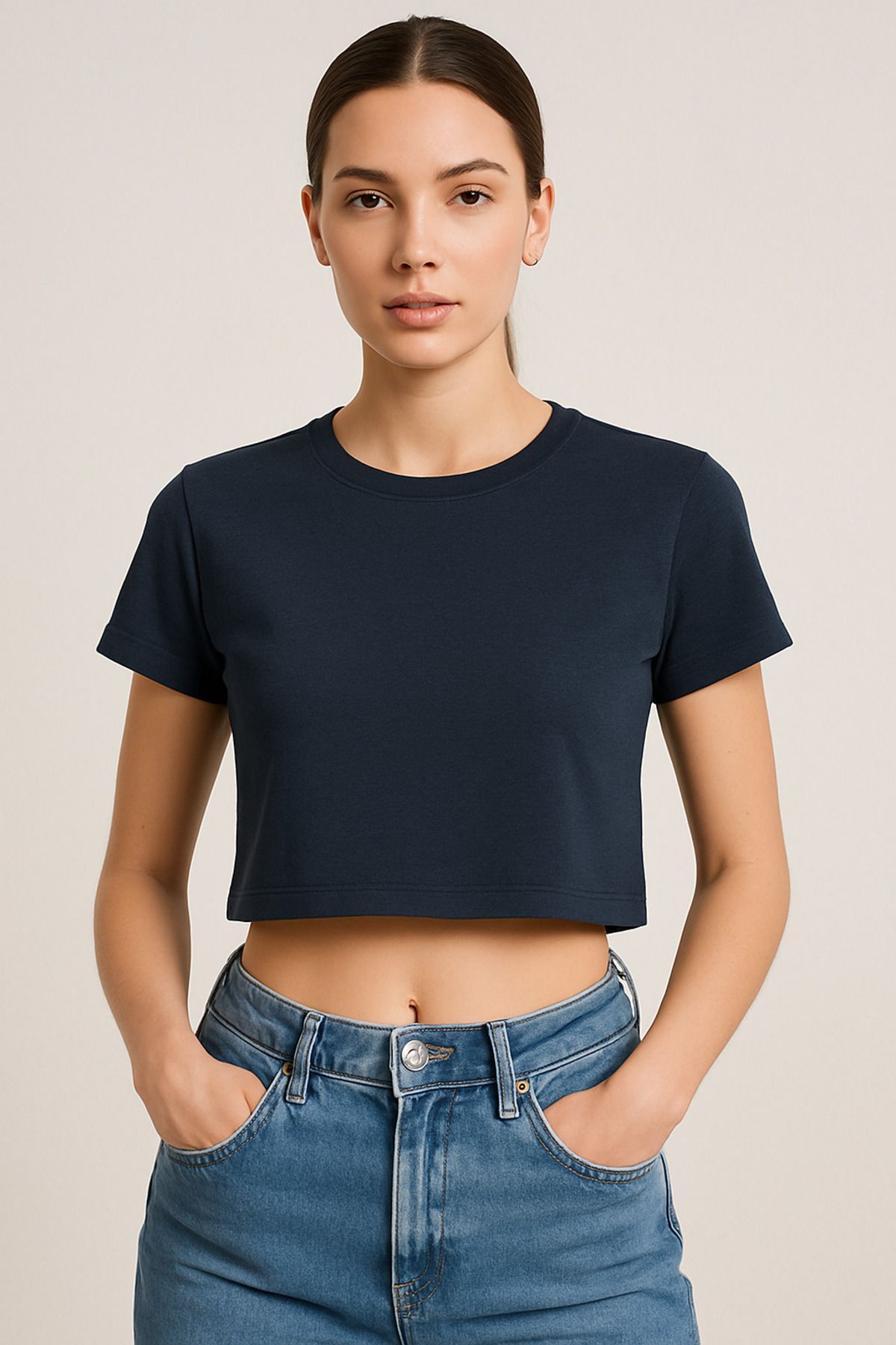 BLNQ Açık Lacivert Crop Top-yazlık Basic Model