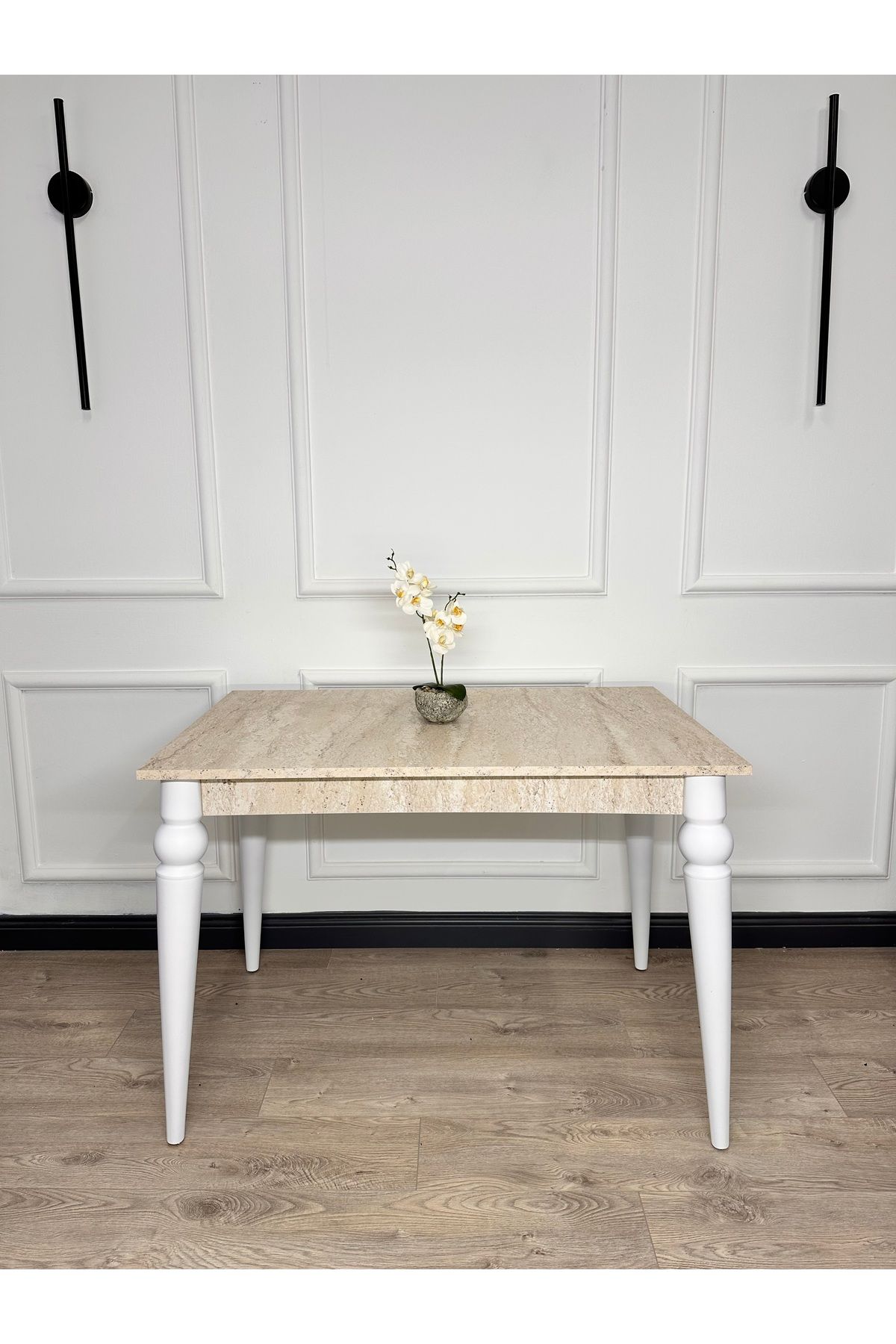 ECCES BB Mutfak Masası MDF Sabit 70X110 Yemek Masası Mermer Desen Traverten MDF Çalışma Masası Balkon Masası