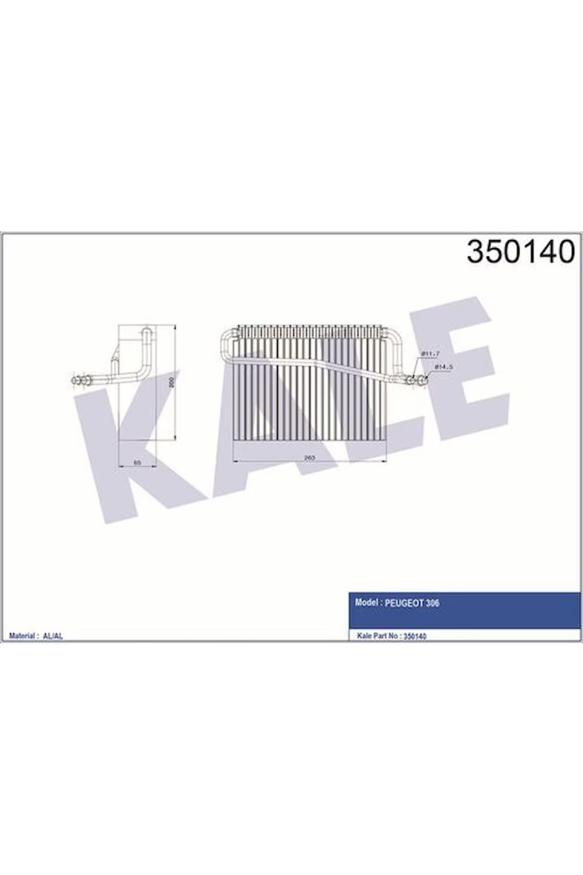 Kraftvoll EVAPORATOR PEUGEOT 1.1 1.4 1.6 1.8 2.0 1.9D/TD 1.8/2.0 16V 2.0HDI 93<02 BRAZING AL/AL 200X263X65