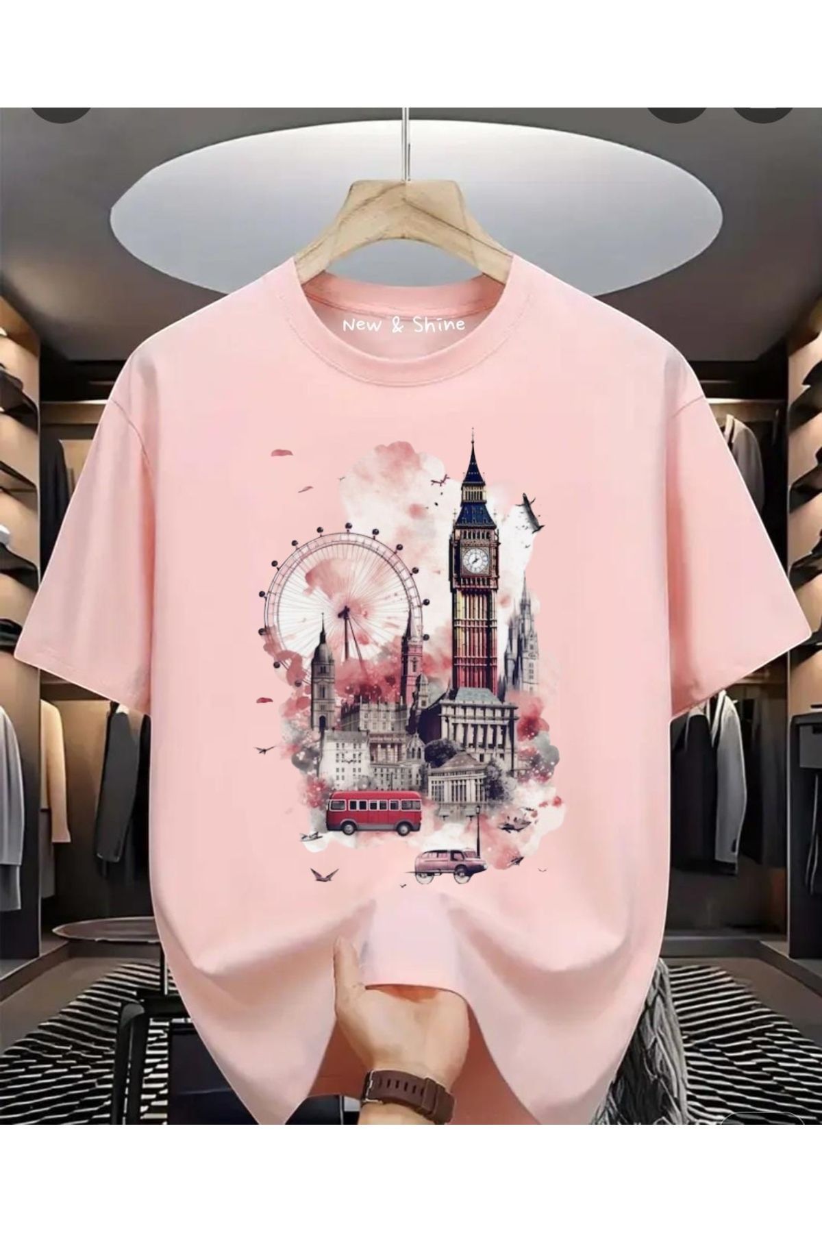 New Shine Manzara London Baskılı Oversize T-Shirt