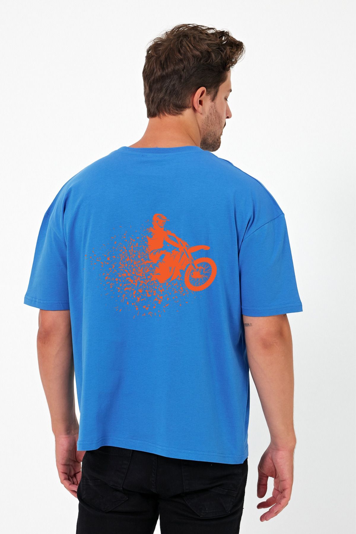 Windy Island Erkek Bisiklet Yaka Motor Sırt Baskılı Oversize T-shirt