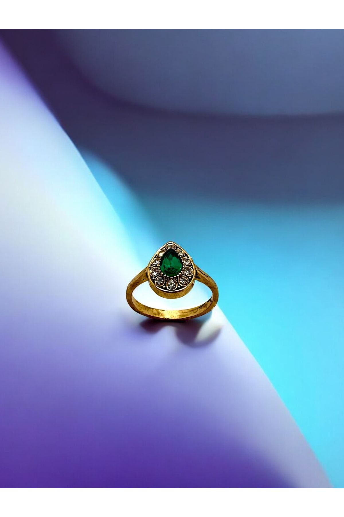 FUYA JEWELLERY Renkli Taşlı Kristal Küçük Damla Yüzük