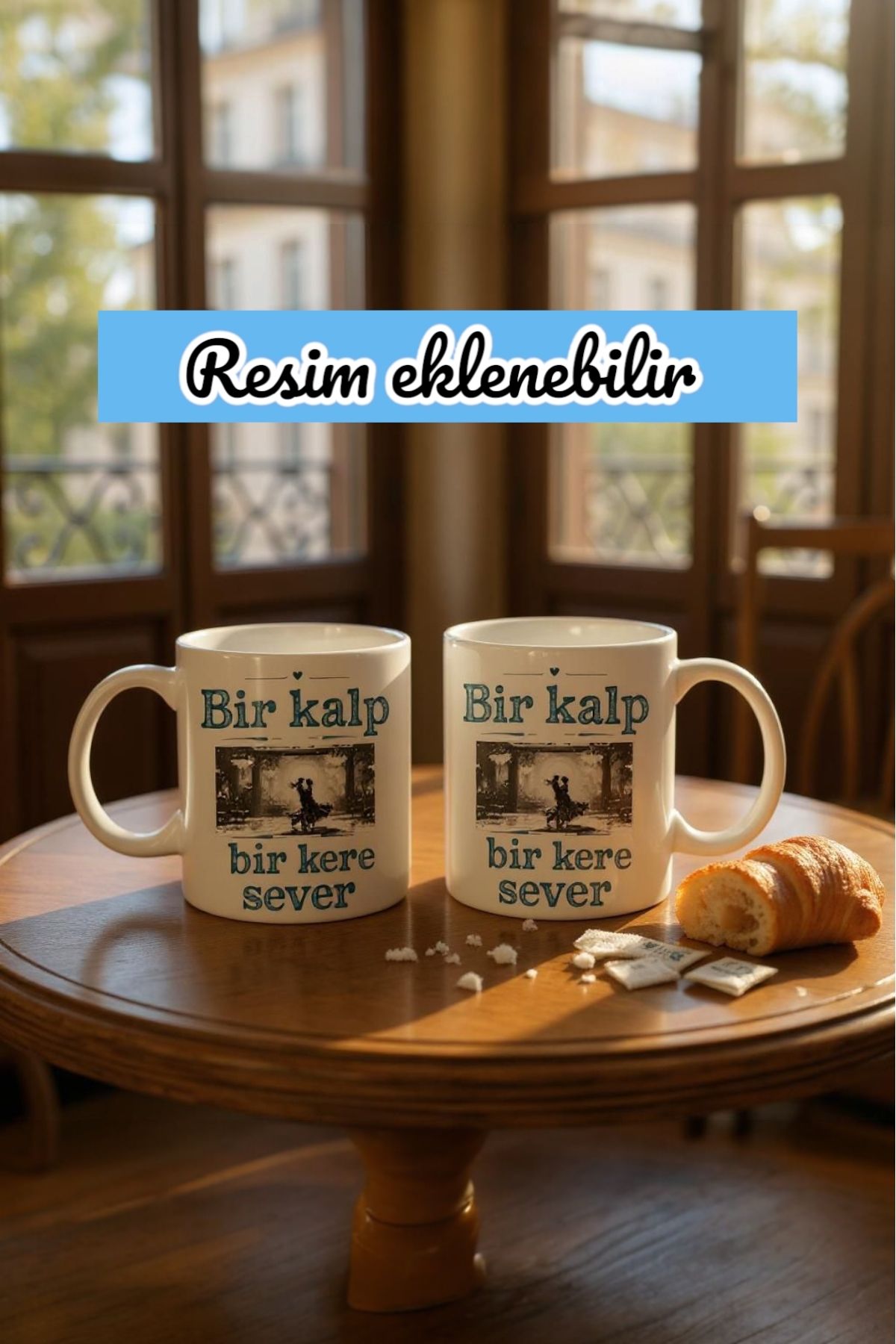 Gzl55 Kişiye özel kupa bir kalp bir kere sever baskılı ikili set