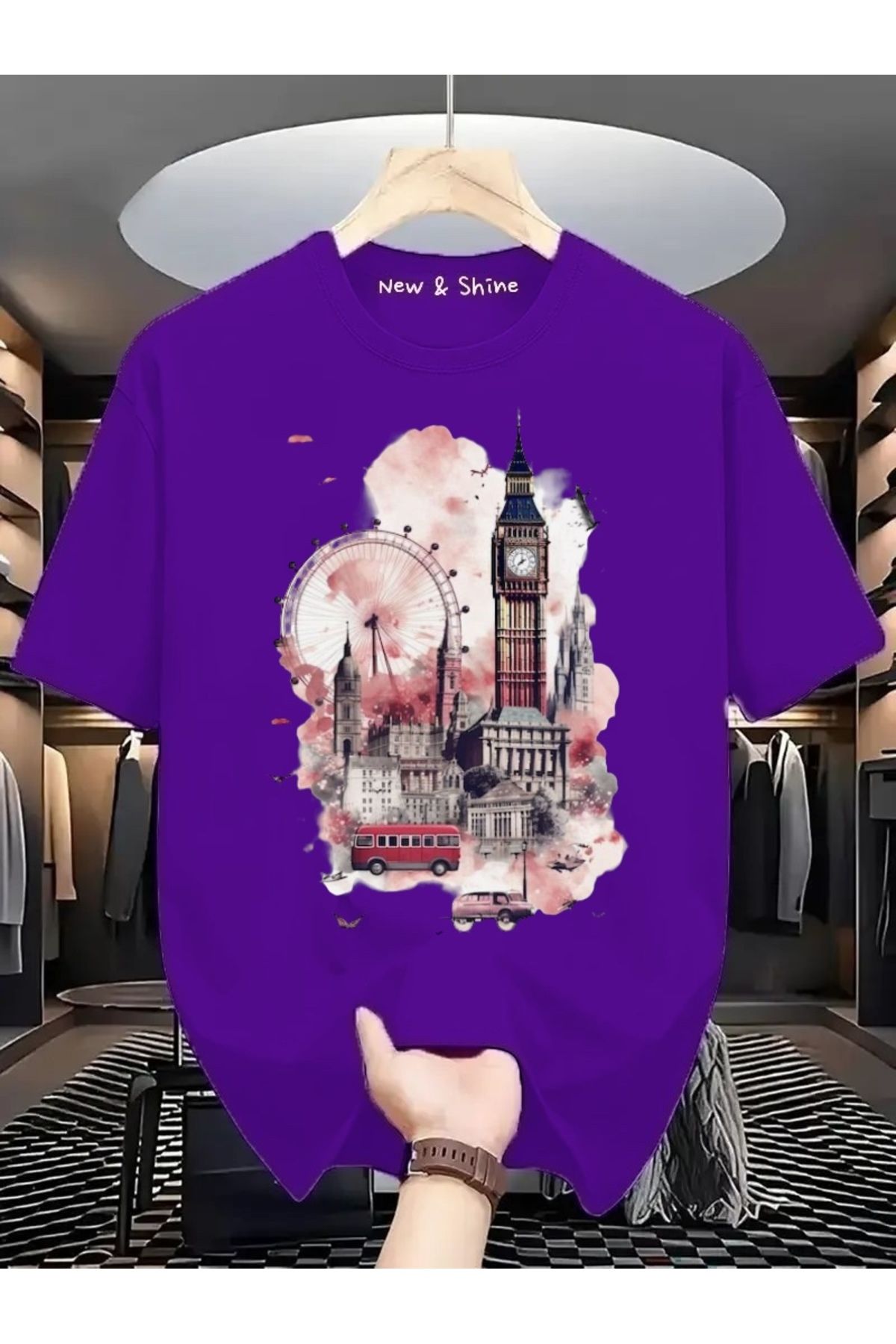 New Shine Manzara London Baskılı Oversize T-Shirt