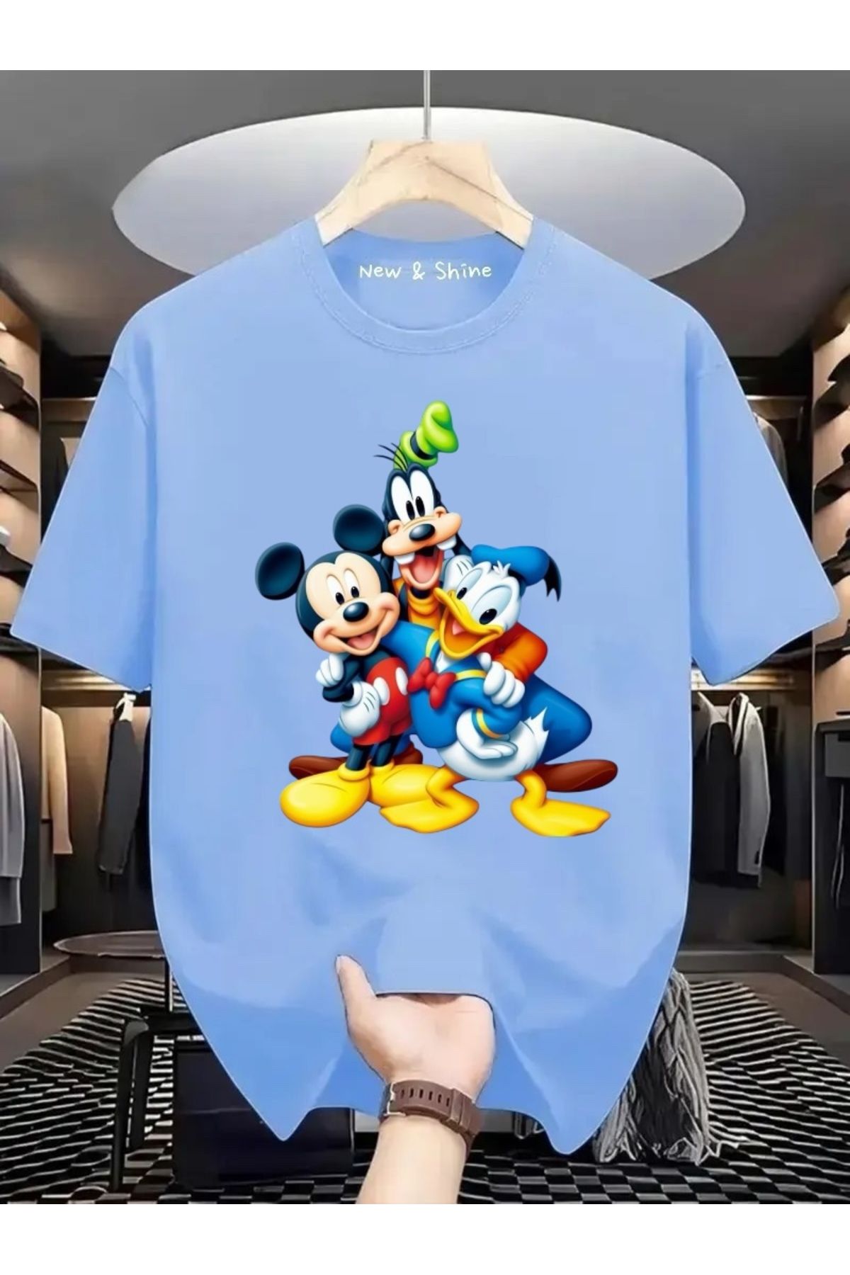New Shine Mickey Mouse Donald Duck Goofy Baskılı Oversize T-Shirt