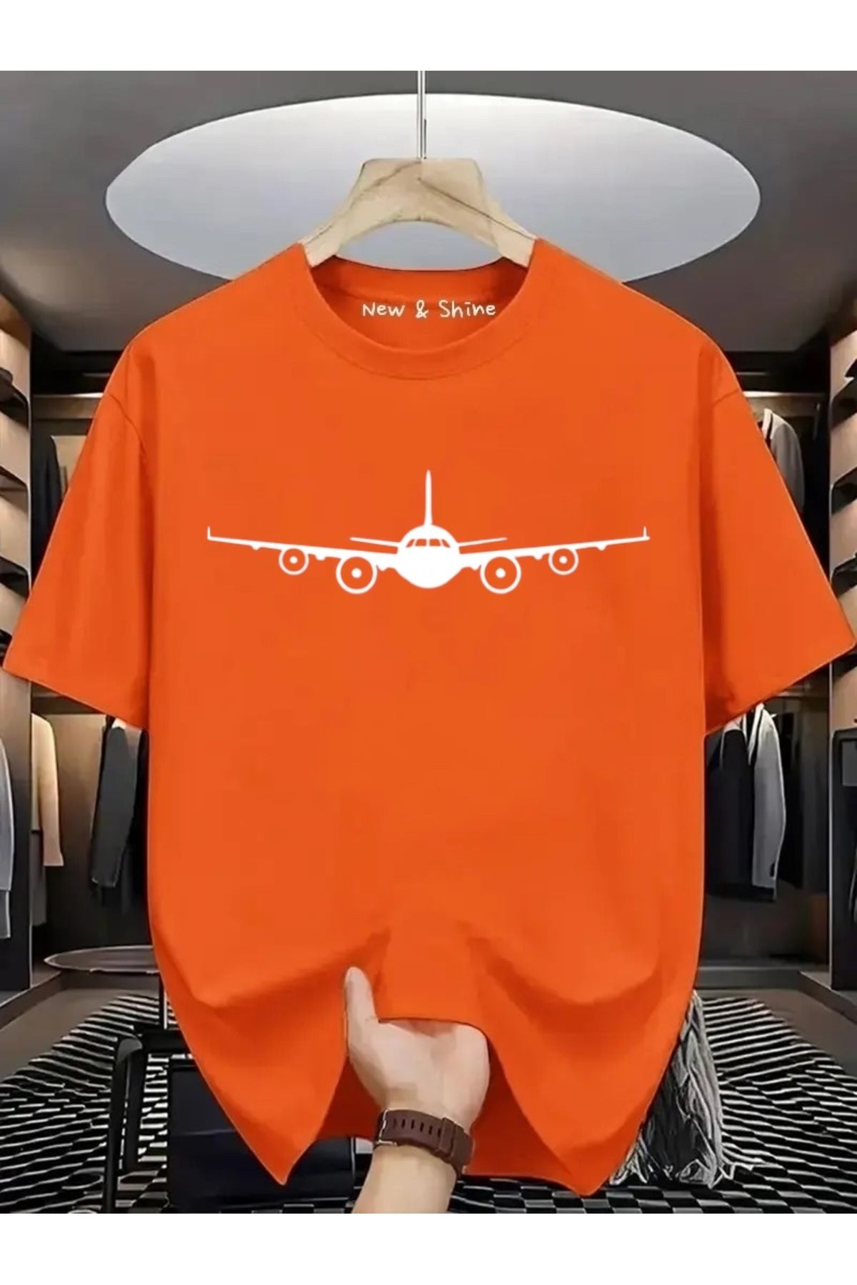 New Shine Uçak Baskılı Oversize T-Shirt