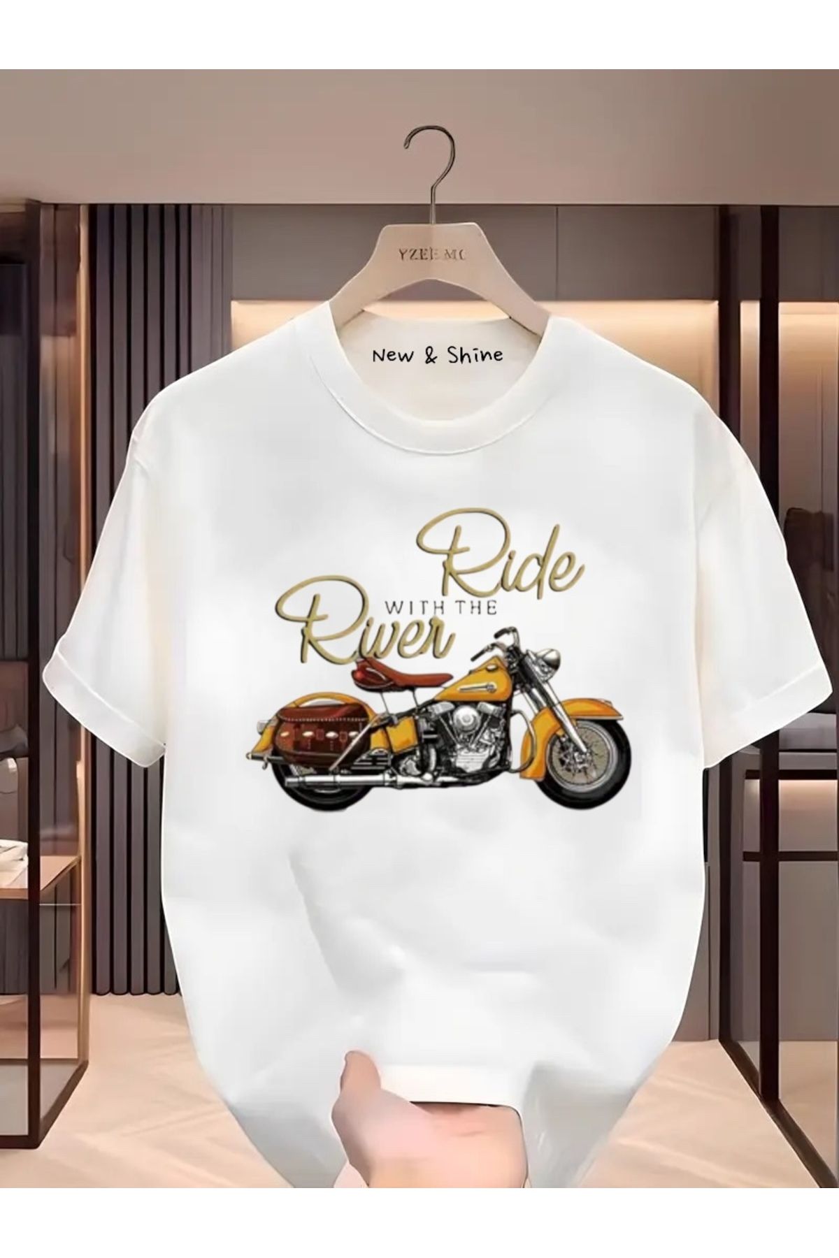 New Shine Ride River Motor Baskılı Oversize T-Shirt