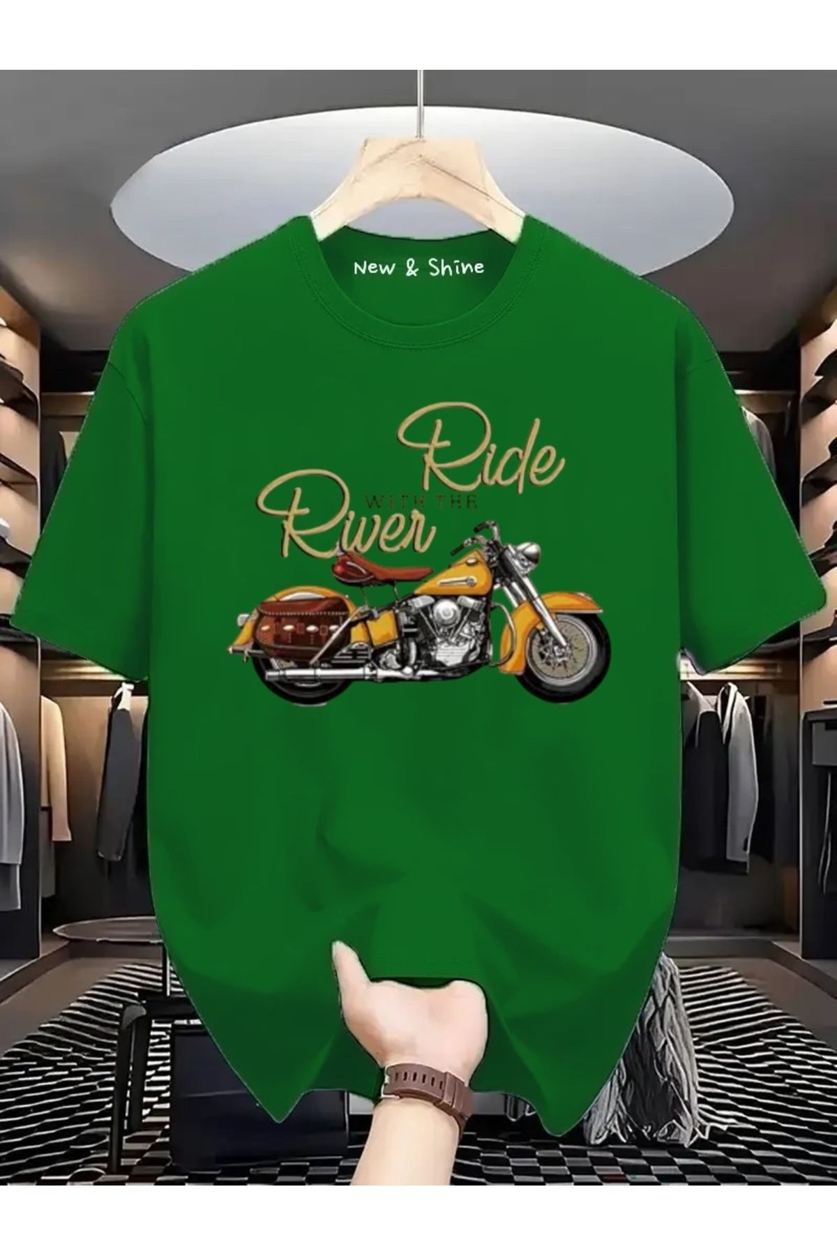 New Shine Ride River Motor Baskılı Oversize T-Shirt