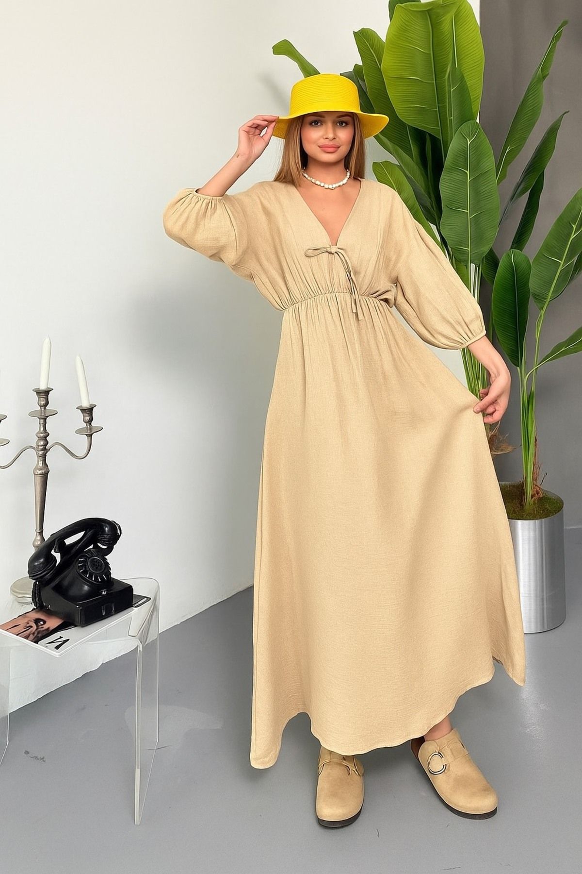nays butik Müslin Beli Lastikli Elbise