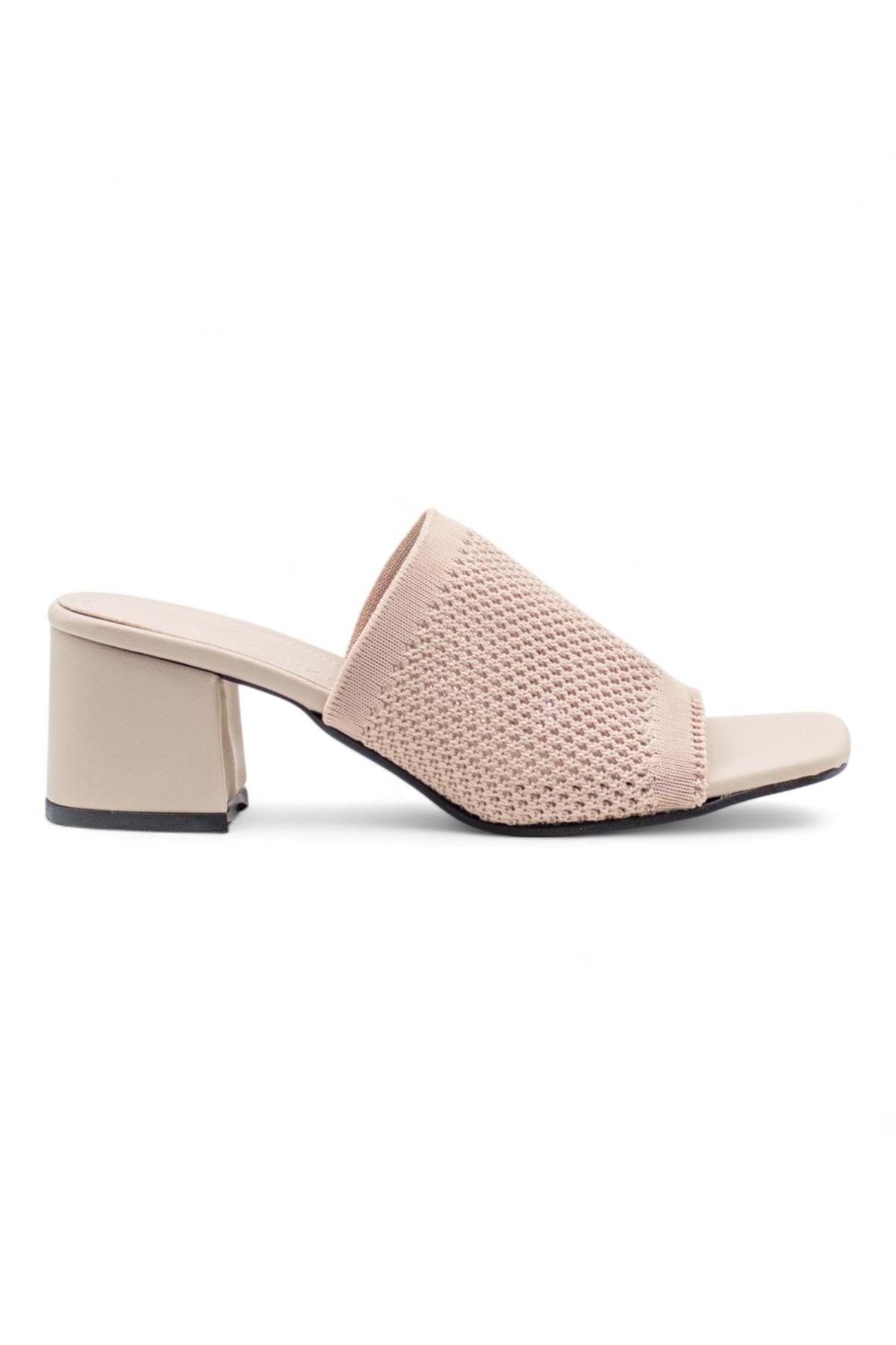 Shoes VİVENZA HASIRLI KADIN TOPUKLU TERLİK KREM