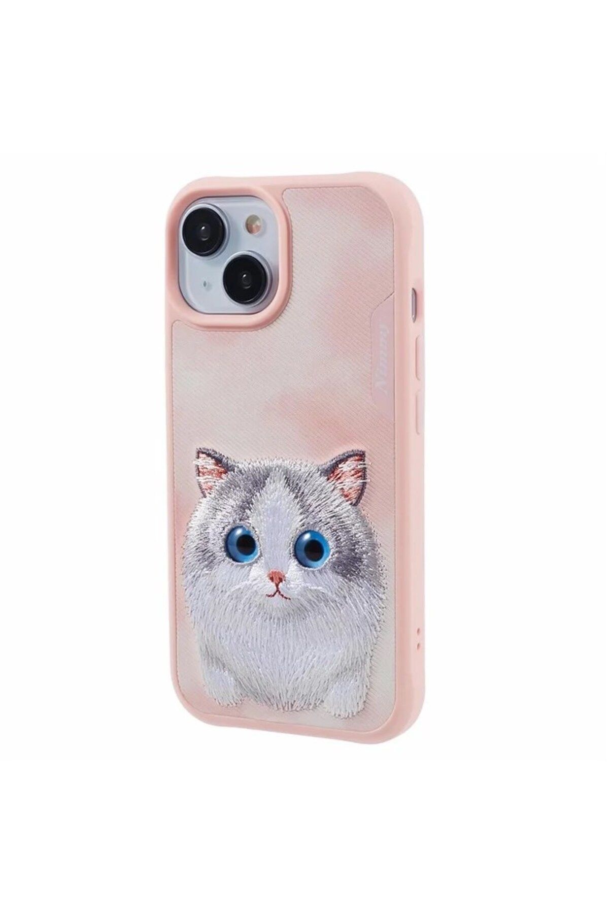 Nimmy iPhone 15 Uyumlu 3D Göz Kedi Detaylı Gerçek Nakış İşlemeli Kabartmalı Big Eyes Kılıf