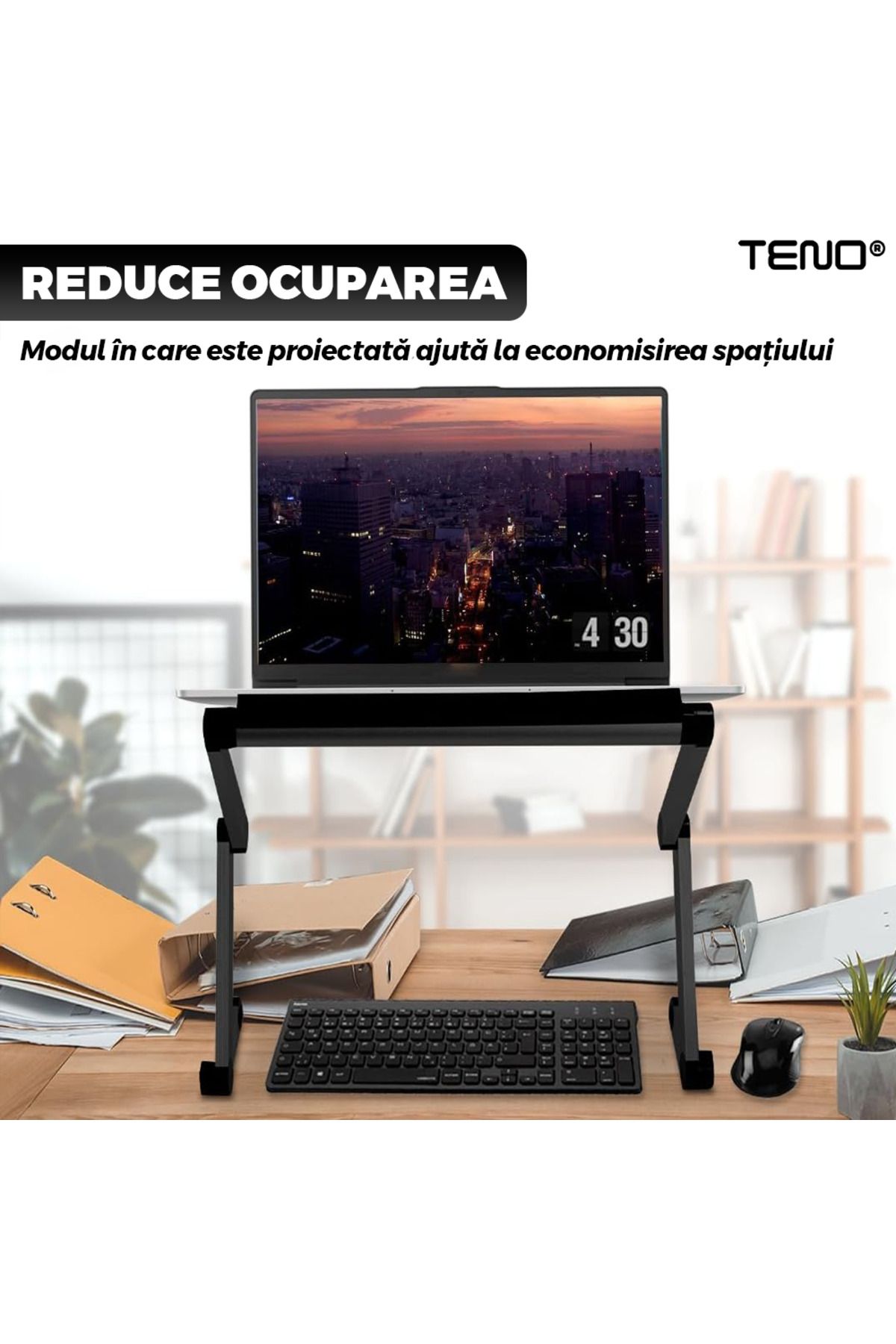 Teno-Masuta pentru Laptop 2 in 1 Teno®, reglabila pe inaltime, multifunctionala, 42 x 26 cm, negru 3