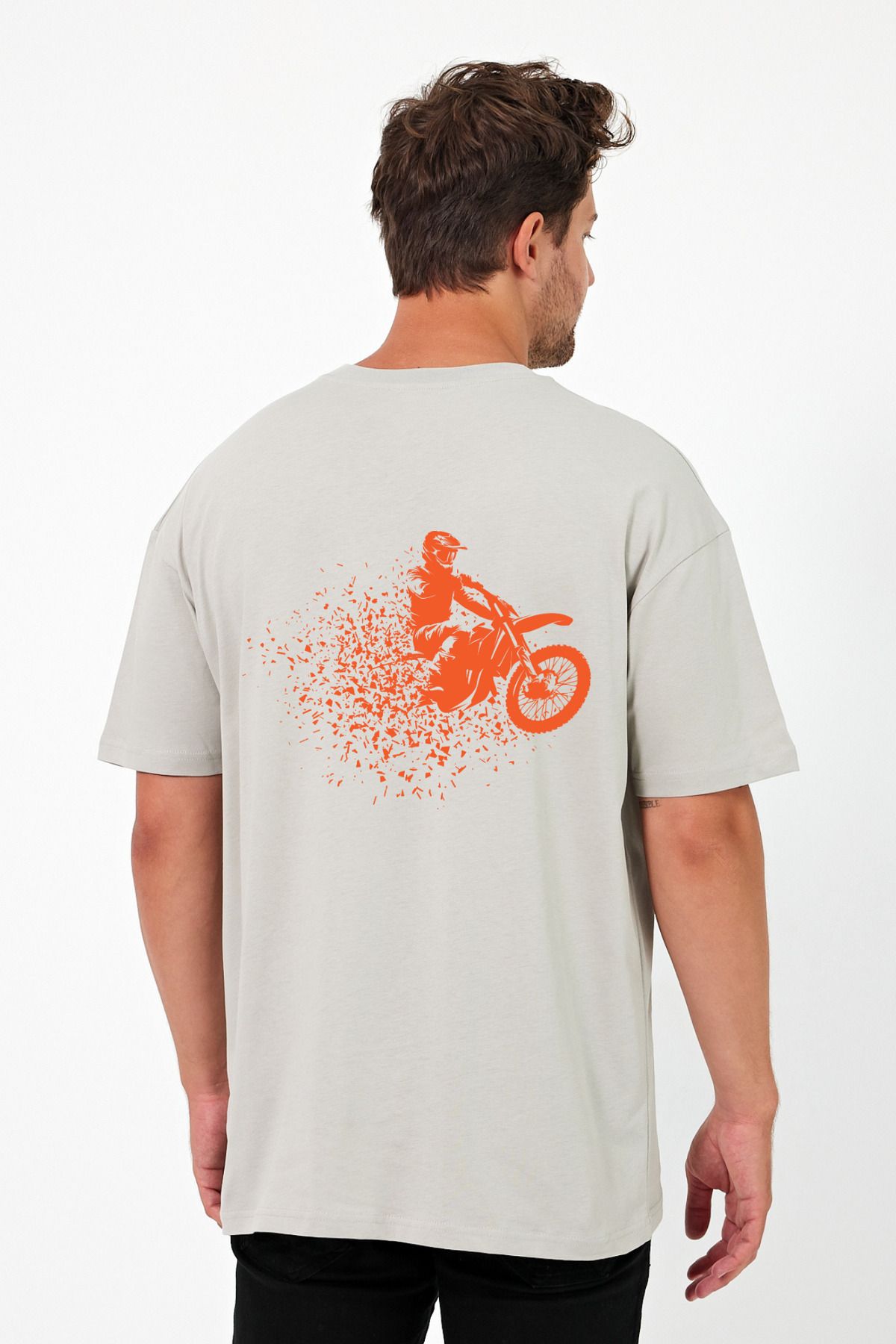 Windy Island Erkek Bisiklet Yaka Motor Sırt Baskılı Oversize T-shirt