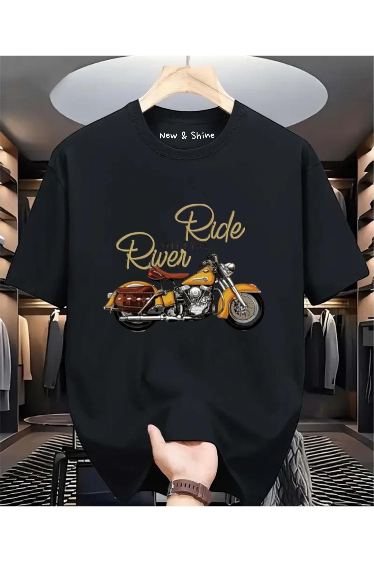 New Shine Ride River Motor Baskılı Oversize T-Shirt
