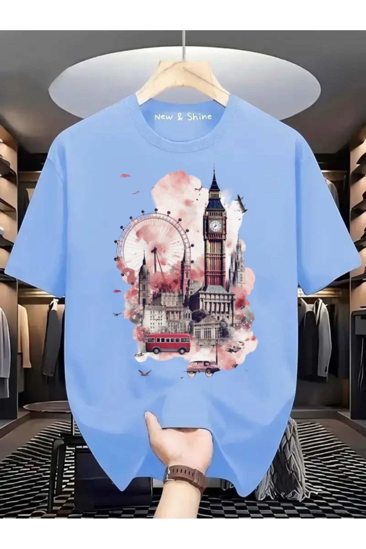 New Shine Manzara London Baskılı Oversize T-Shirt