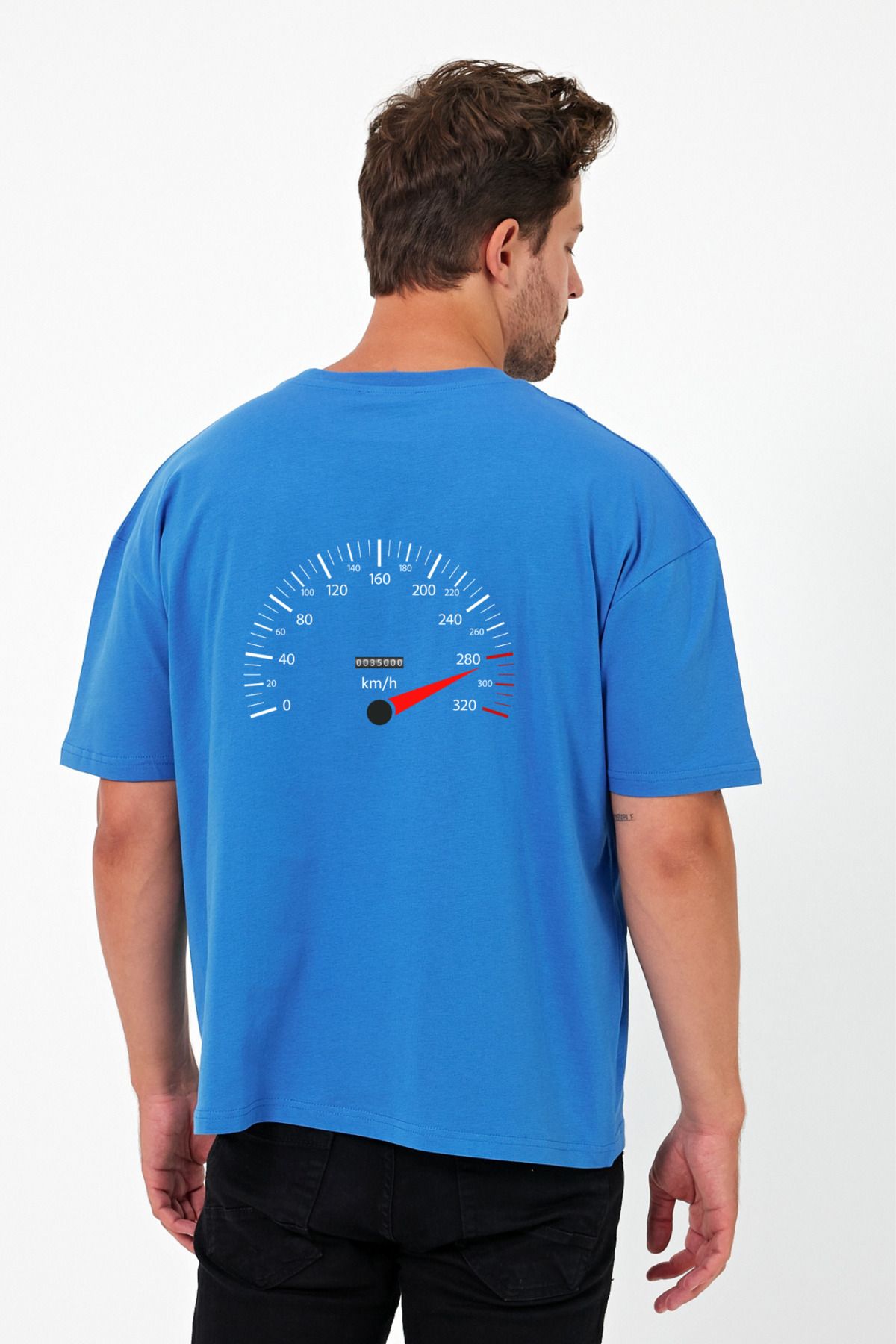 Windy Island Erkek Bisiklet Yaka Speed Limit Sırt Baskılı Oversize T-shirt