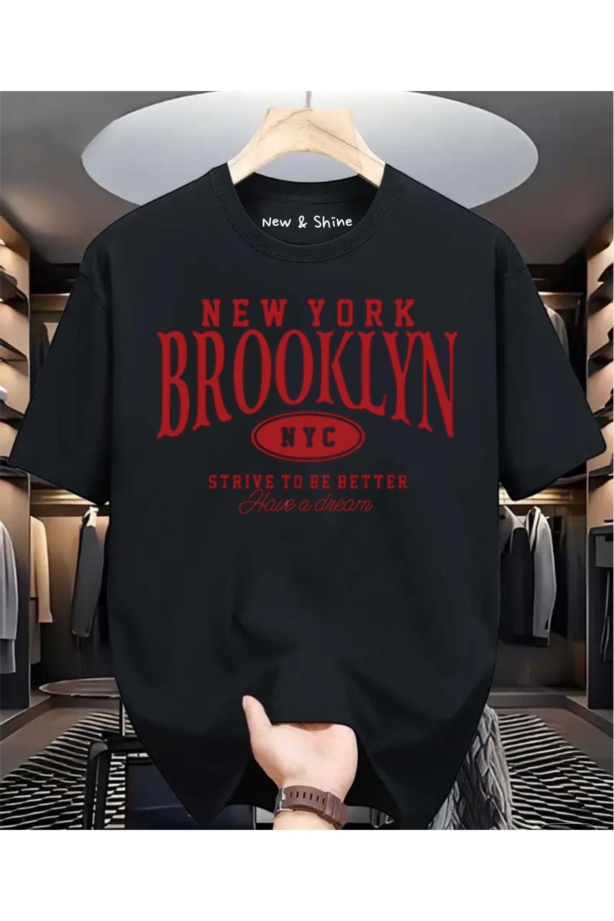New Shine Brooklyn New York Baskılı Oversize T-Shirt