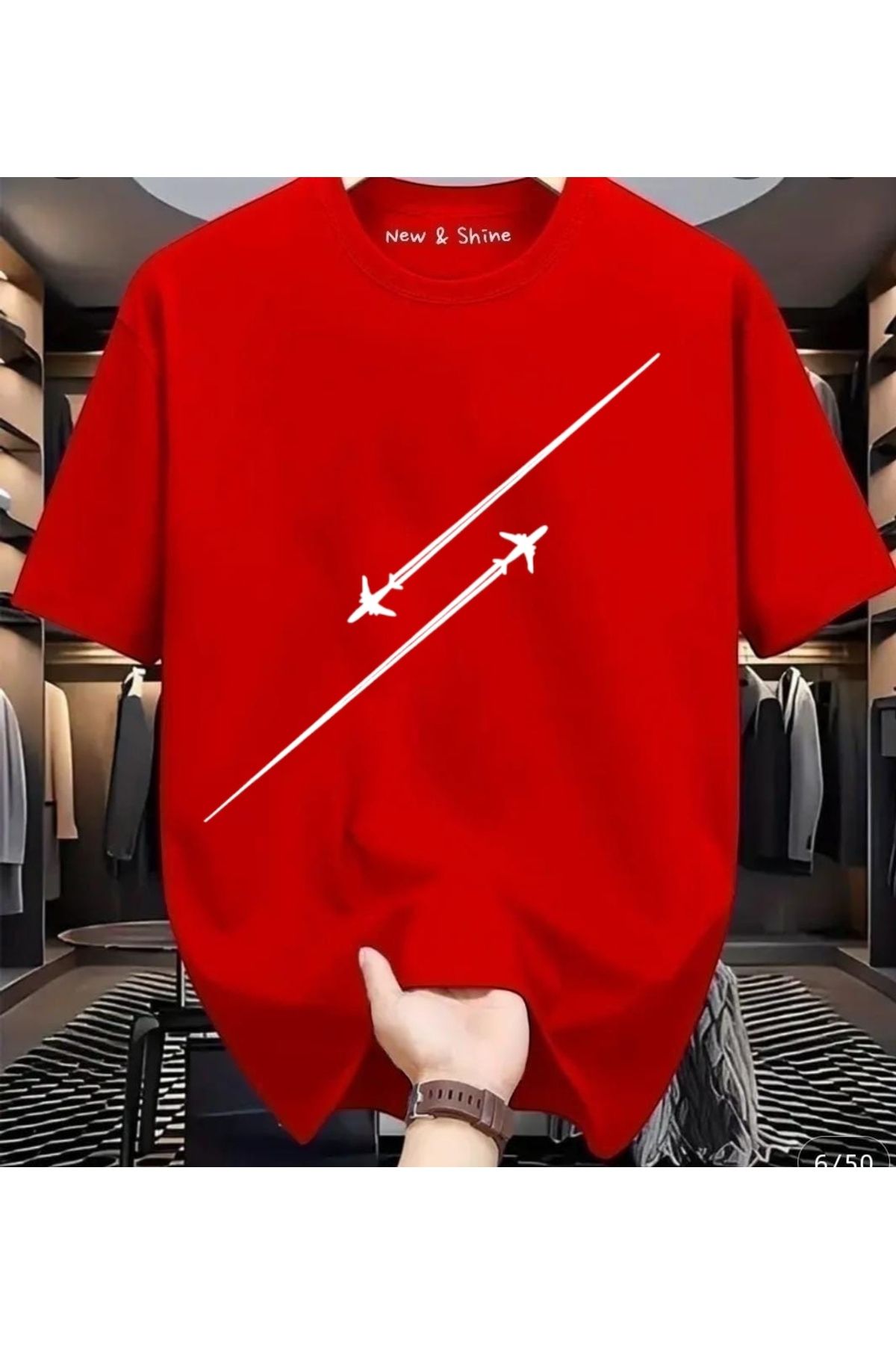 New Shine Uçak Baskılı Oversize T-Shirt