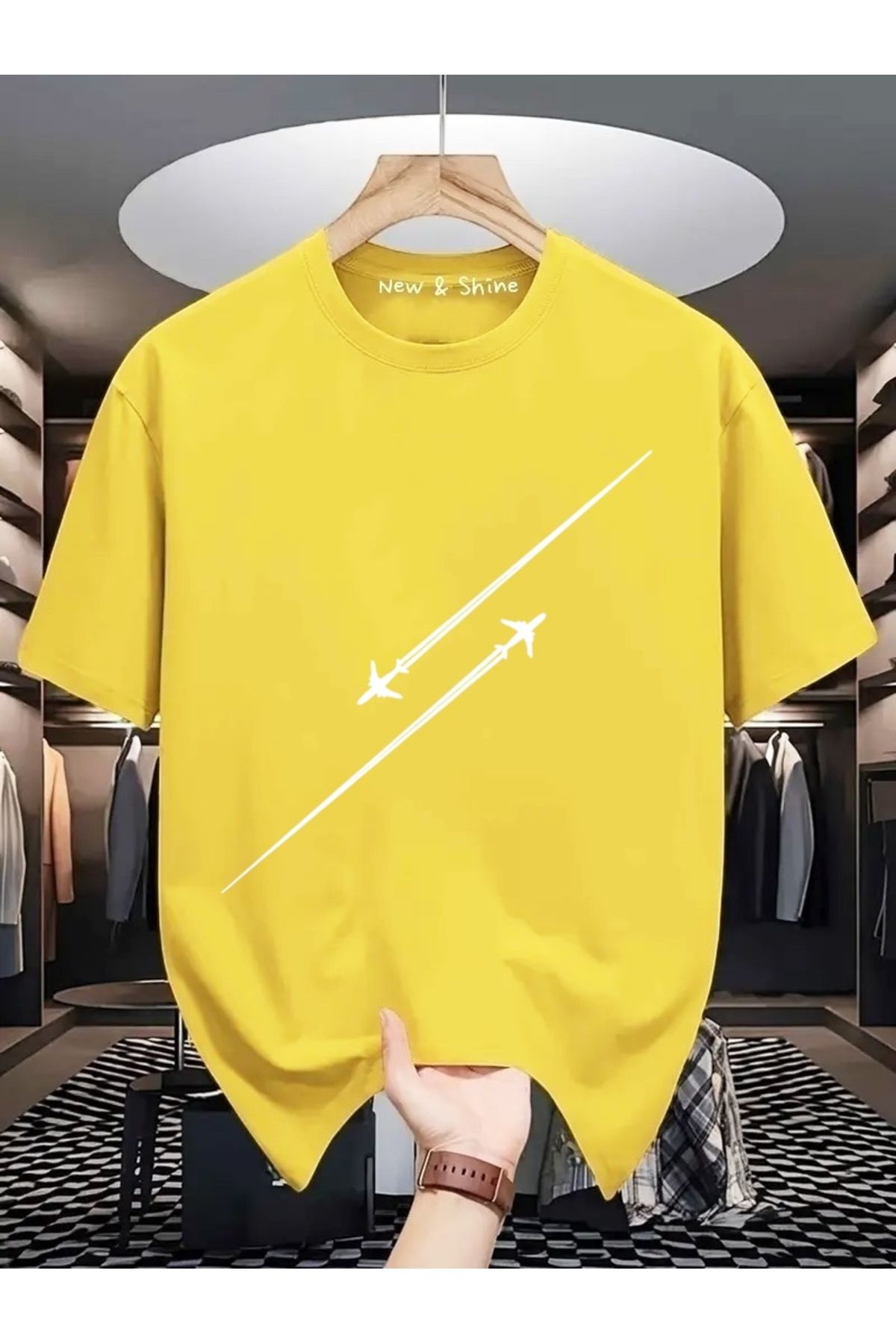 New Shine Uçak Baskılı Oversize T-Shirt
