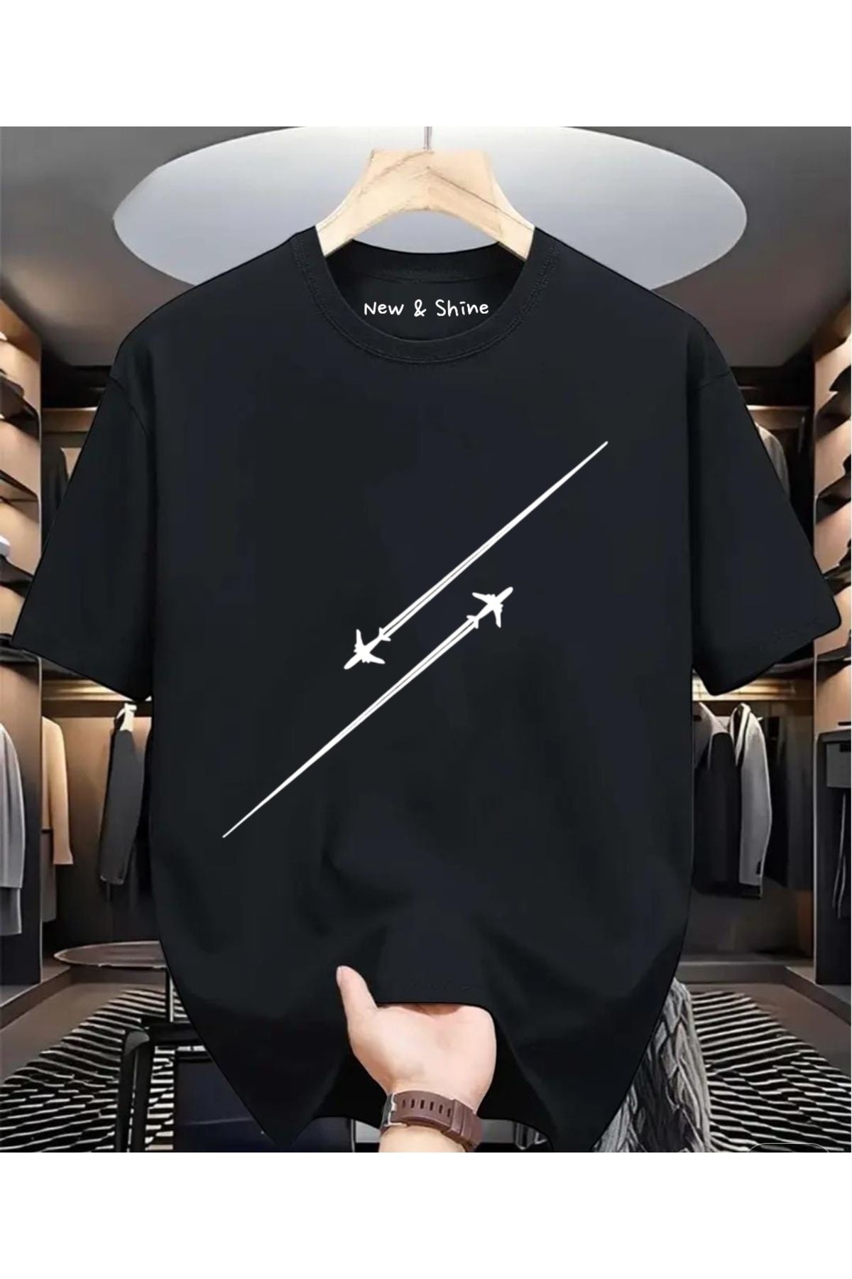 New Shine Uçak Baskılı Oversize T-Shirt