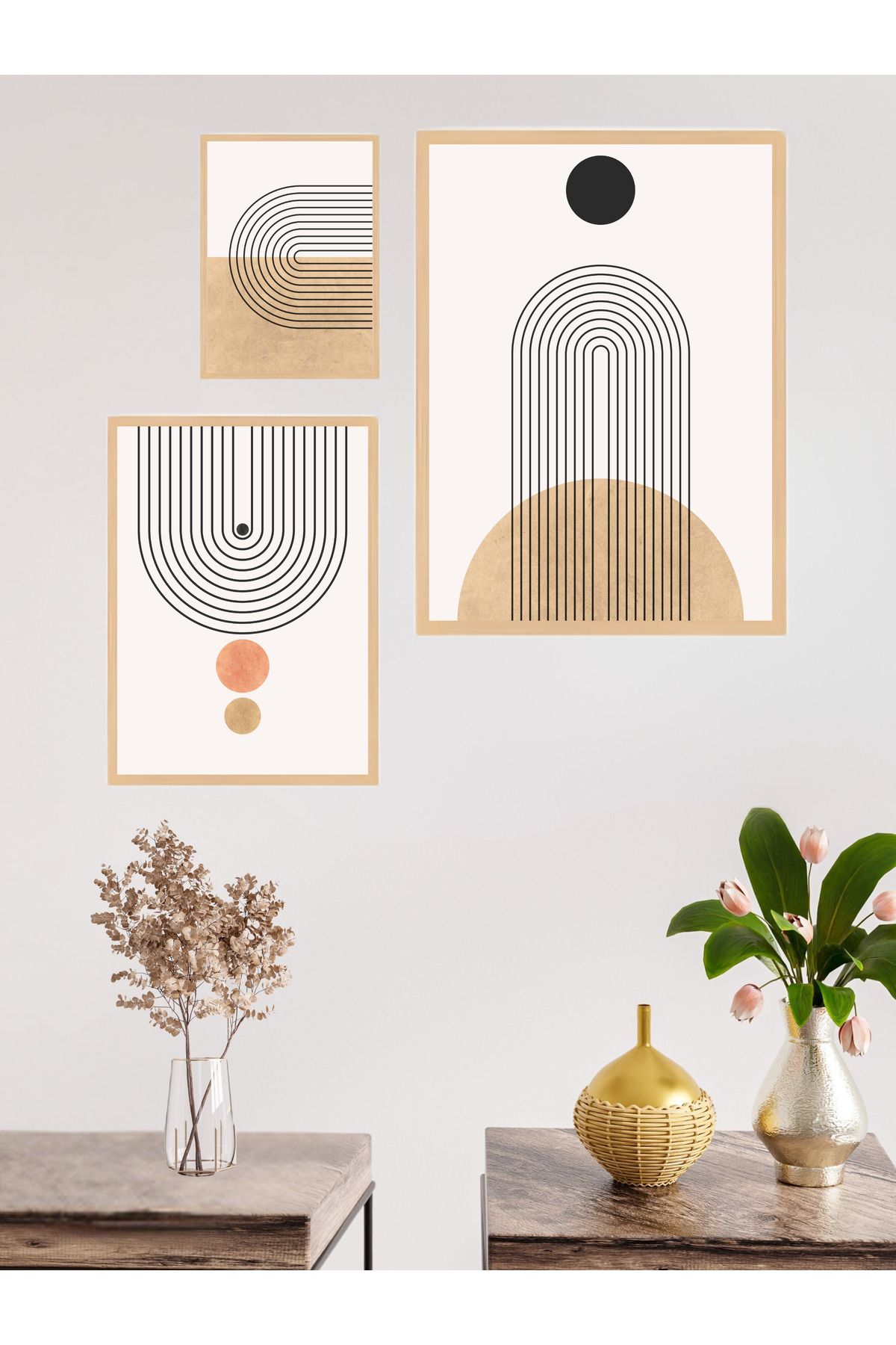 woodhomeworks 3'lü Set Doğal Ahşap Çerçeveli Tablo Seti Qkyr51