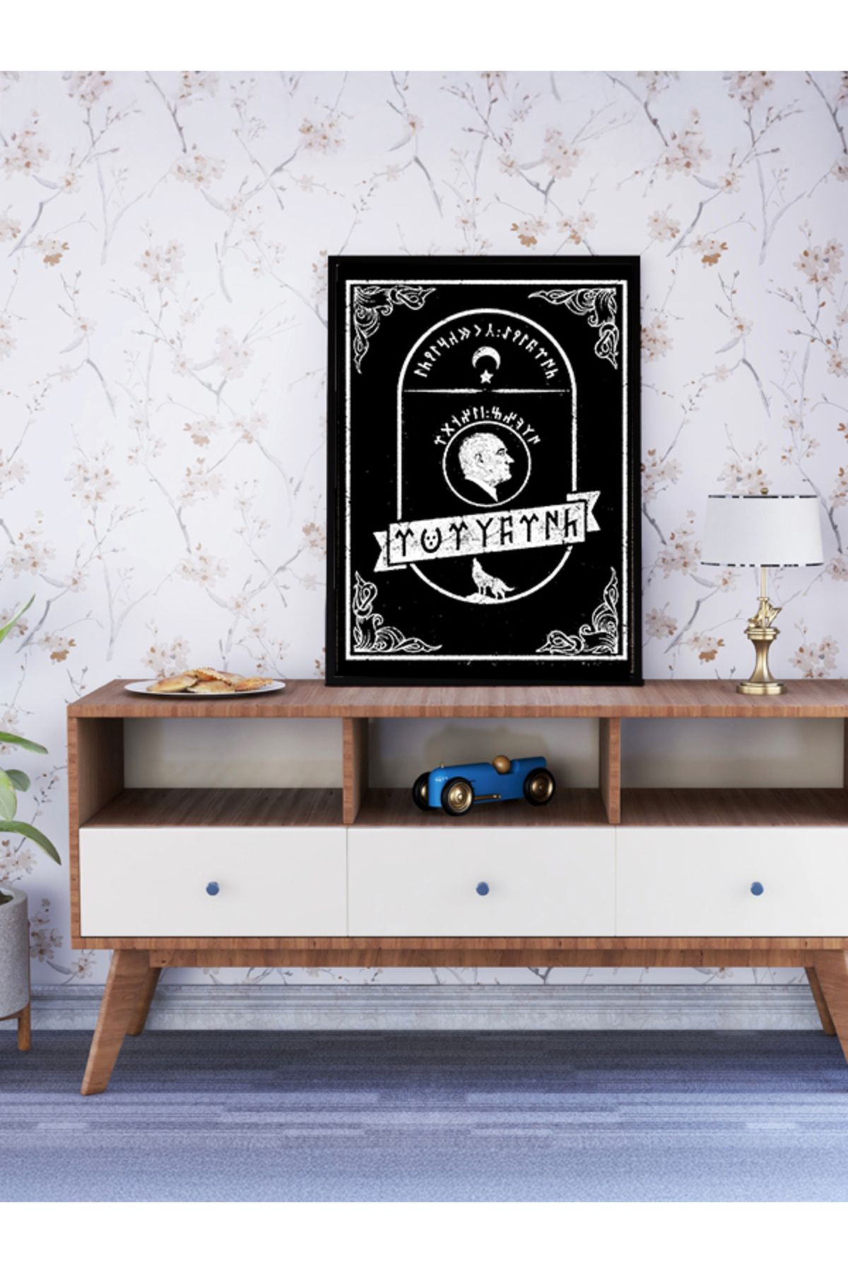 KORTEKS DESIGN Çerçeveli Tablo GÖKATA Türk BOZKURT Poster A3 Siyah Çerçeveli Tablo