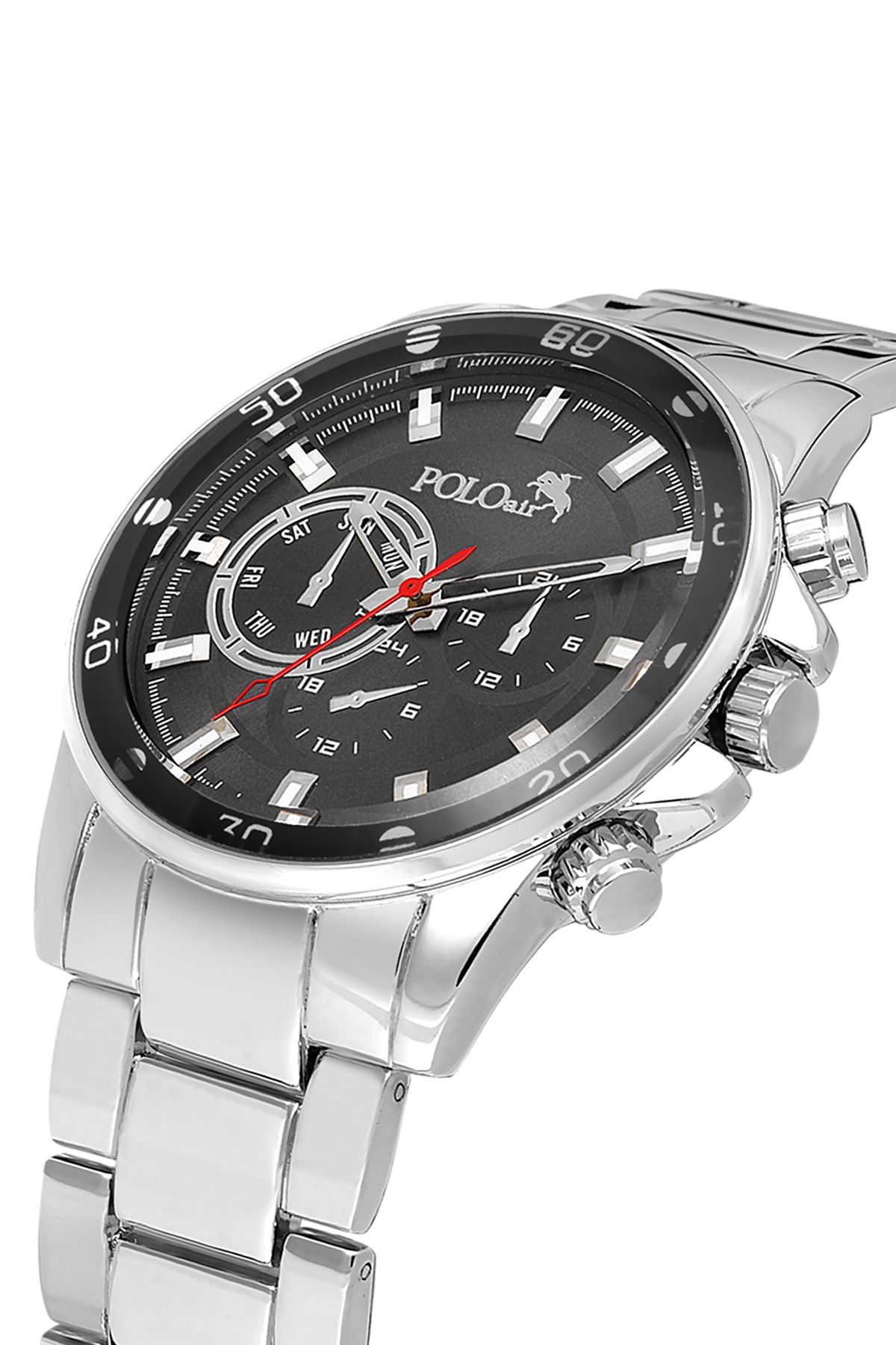 Polo Air Spor Kasa Klasik Metal Erkek Kol Saati Gümüş Siyah Renk PL-0995E3x