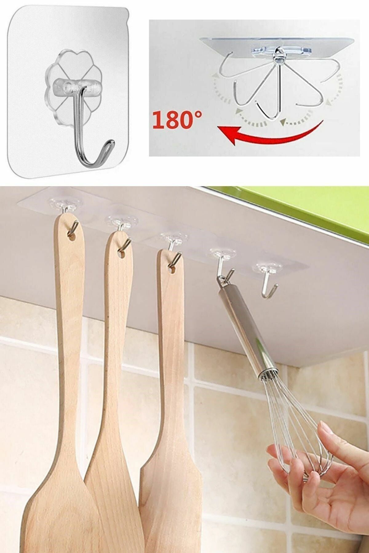 Shopimo 5 adet Kendinden Yapışkanlı Şeffaf Askı Metal Kancalı Askılık