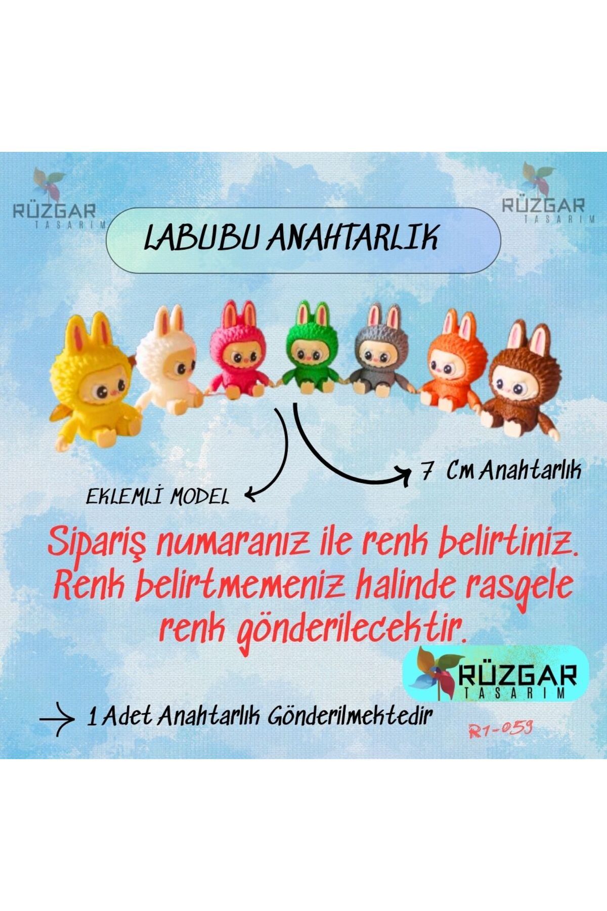 Rüzgar Tasarım Labubu Figürü Eklemli Anahtarlık - 7 Cm Anahtarlık Boyu - 1 Adet Gönderilir