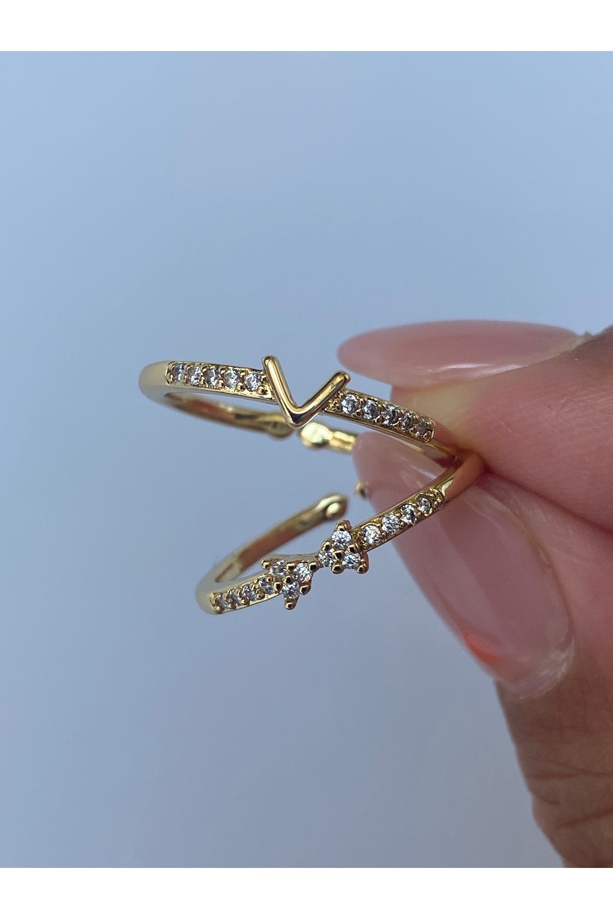 kurukafagift Eklem Yüzük 2 adet Ayarlanabilir Fiyonk V Model Gold Renk