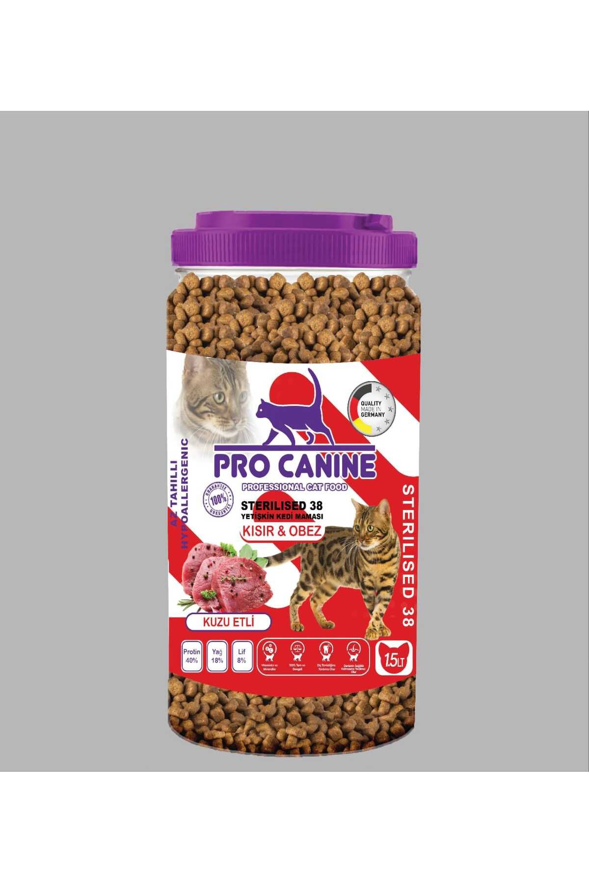 PRO CANINE 38 Hypoallergenic Kuzu Etli Kısır - Obez Sterilised Yetişkin Kedi Maması 1,5 Lt