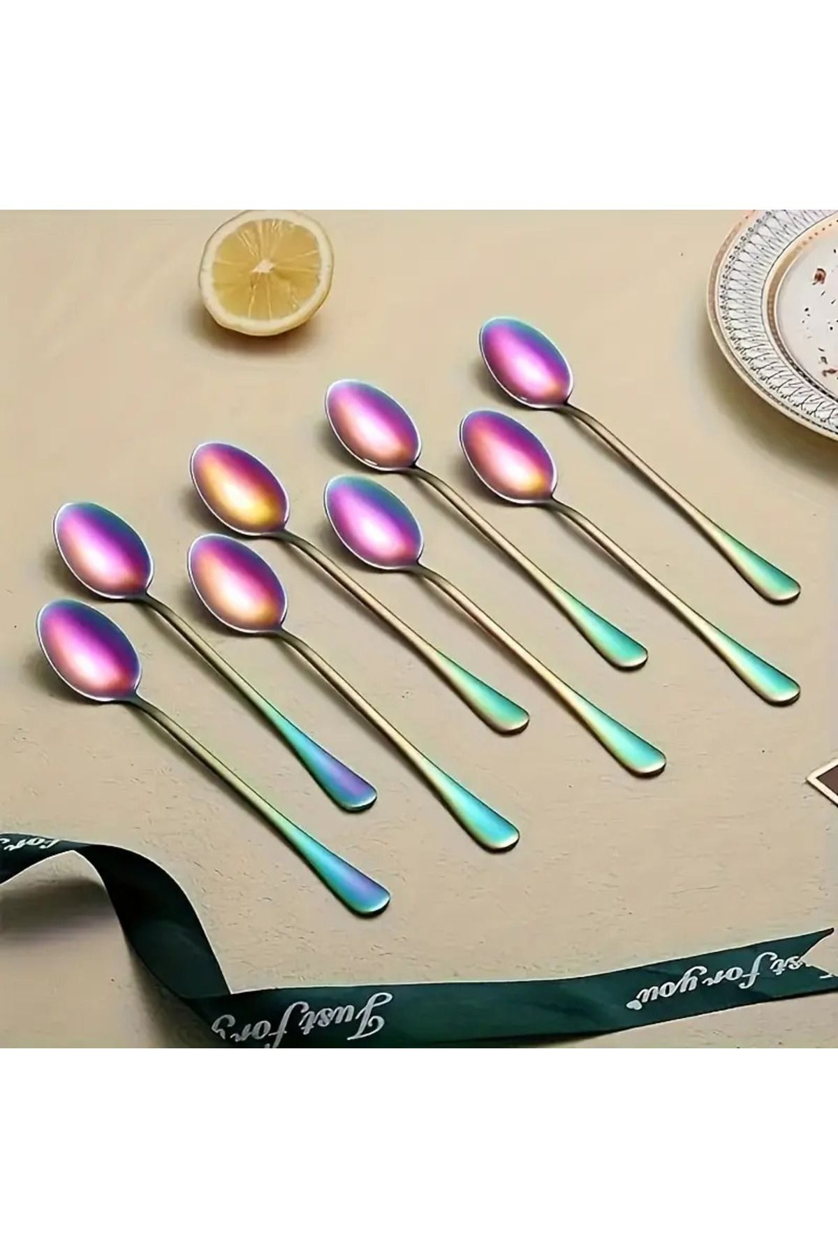 Home 4 Parça Gökkuşağı Paslanmaz Çelik Uzun Saplı Tatlı-Kahve Kaşığı Seti- 19,5Cm