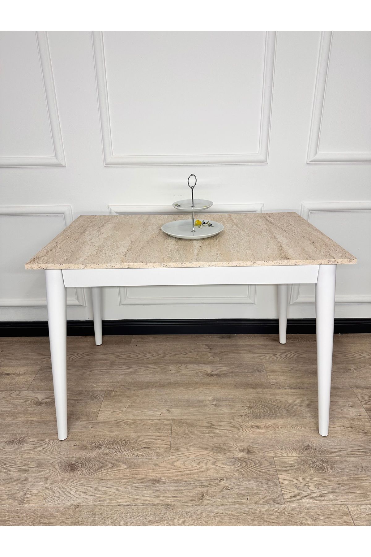 ECCES BB Mutfak Masası MDF Sabit 70X110 Yemek Masası Mermer Desen Traverten MDF Çalışma Masası Balkon Masası