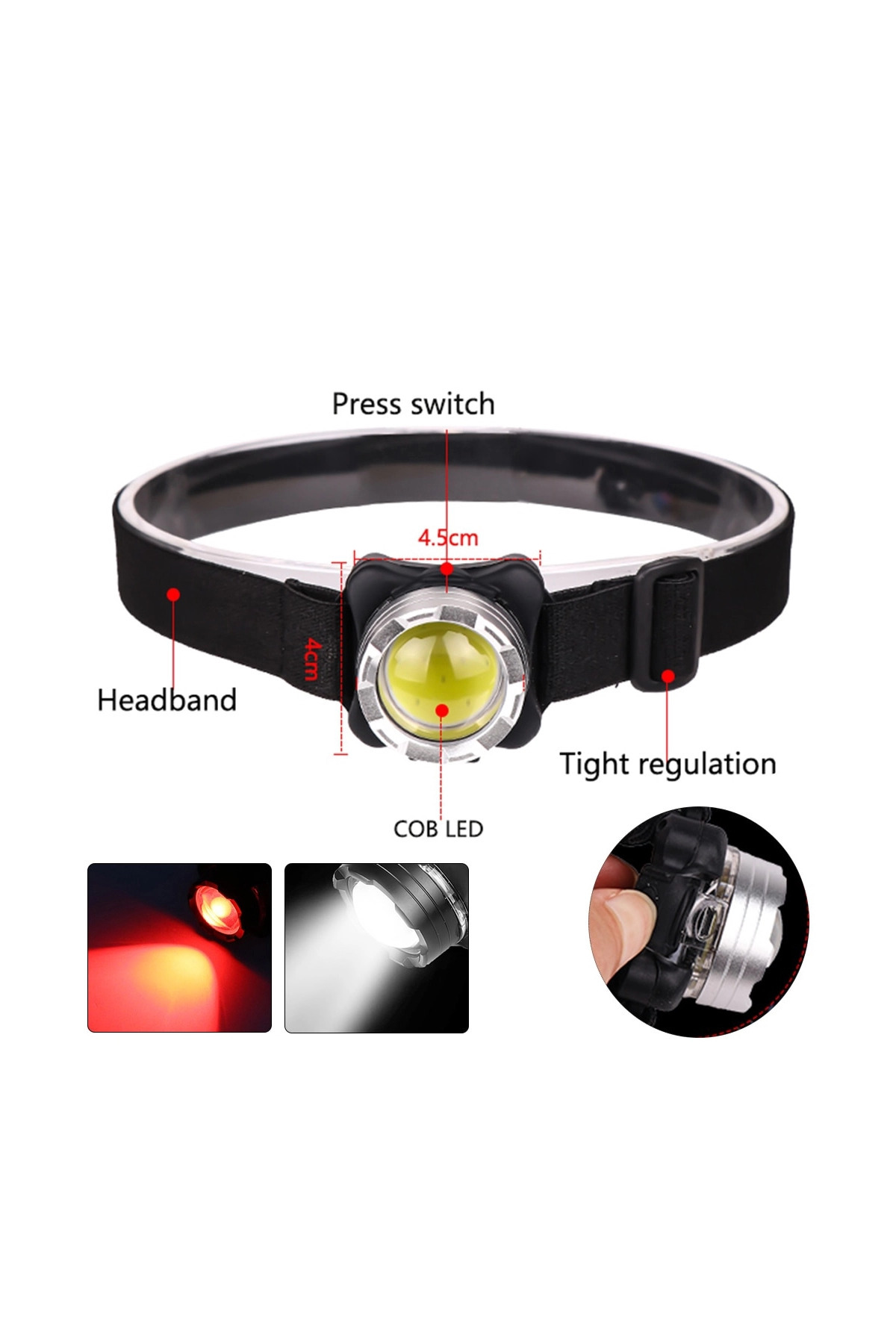 EMESZON-Head-mounted flashlight, EMESZON®, LED 300 lm, rechargeable battery, USB 5V, lighting effects, black 6