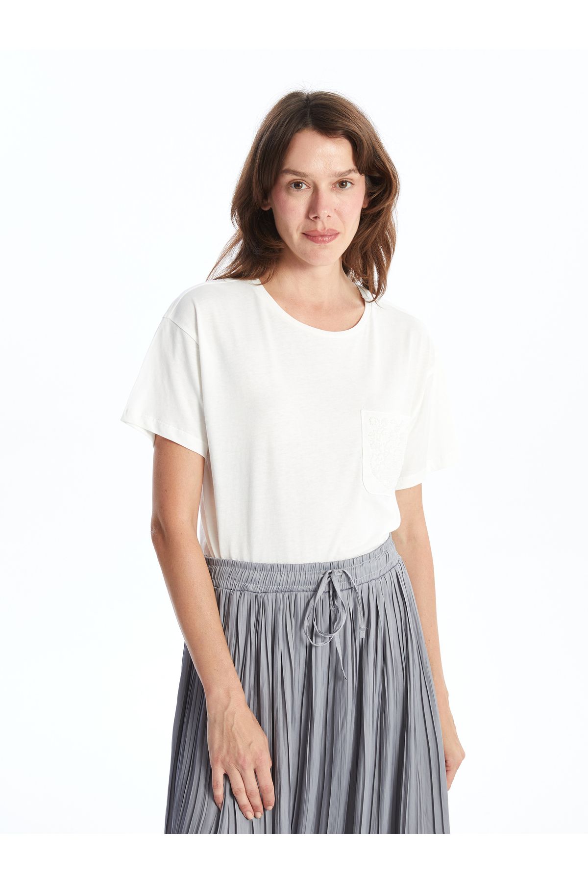 LC Waikiki Baskı Detaylı Crop Atlet Ekru