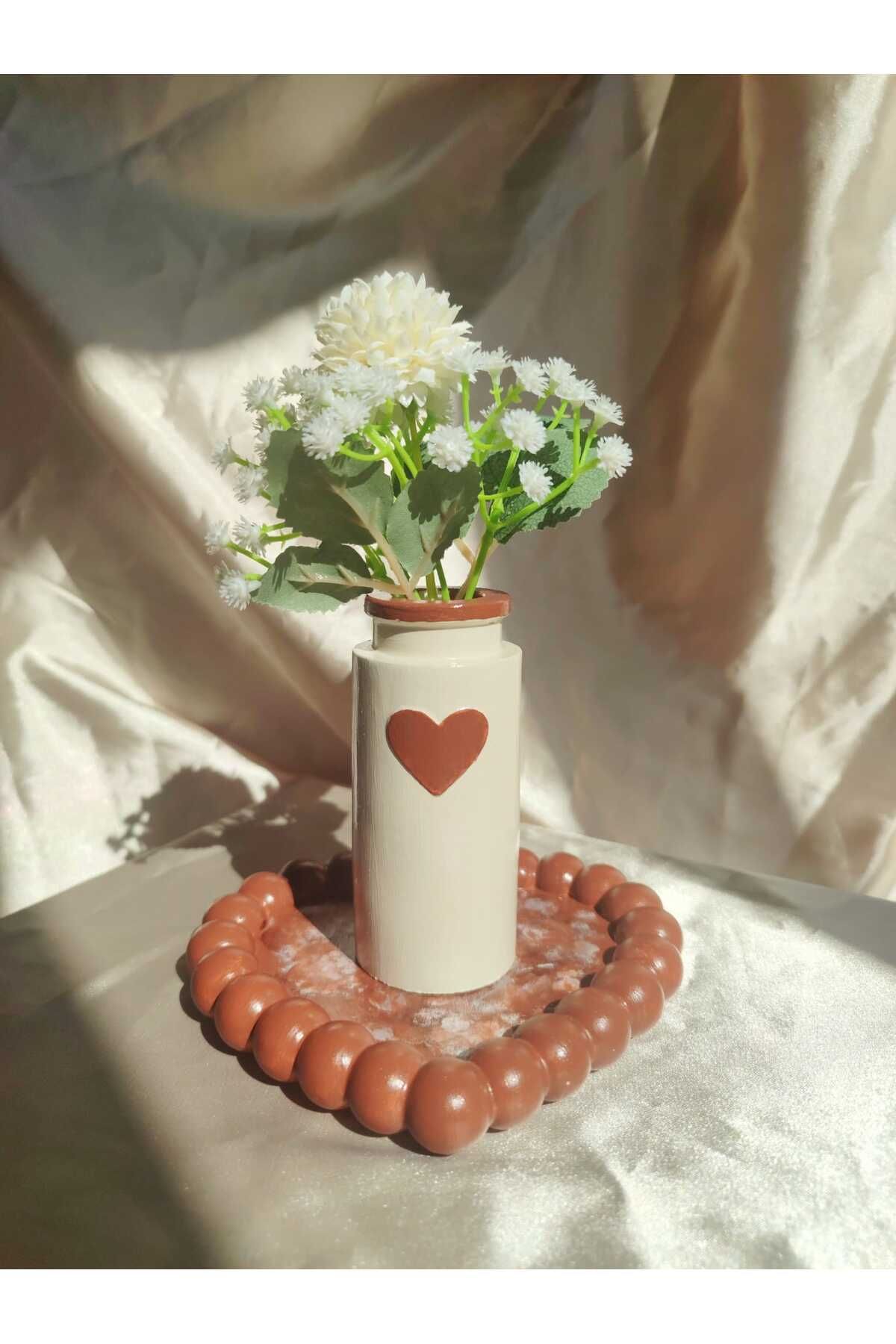Home Dekoratif hediyelik pinterest kalpli çiçekli vazo ve kalpli tabak takımı - Çiçekler fiyata dahildir