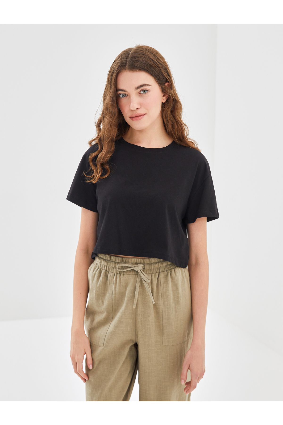LC Waikiki Kadın Bej 100 Pamuk Boxy Fit T Shirt