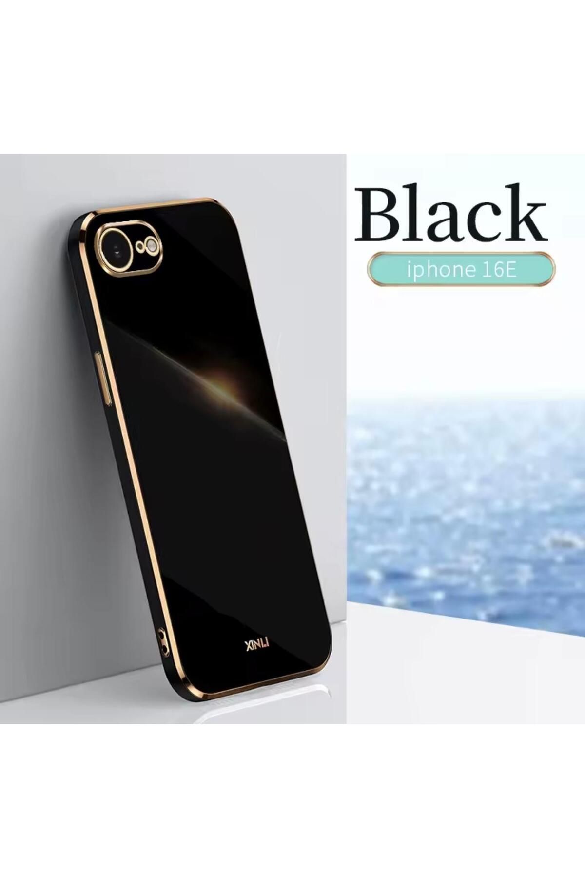 Sphone İphone 16E Kılıf Kamera Korumalı Kenarları Altın Kaplama Yaldızlı Renkli Parlak Soyulmaz Silikon kap