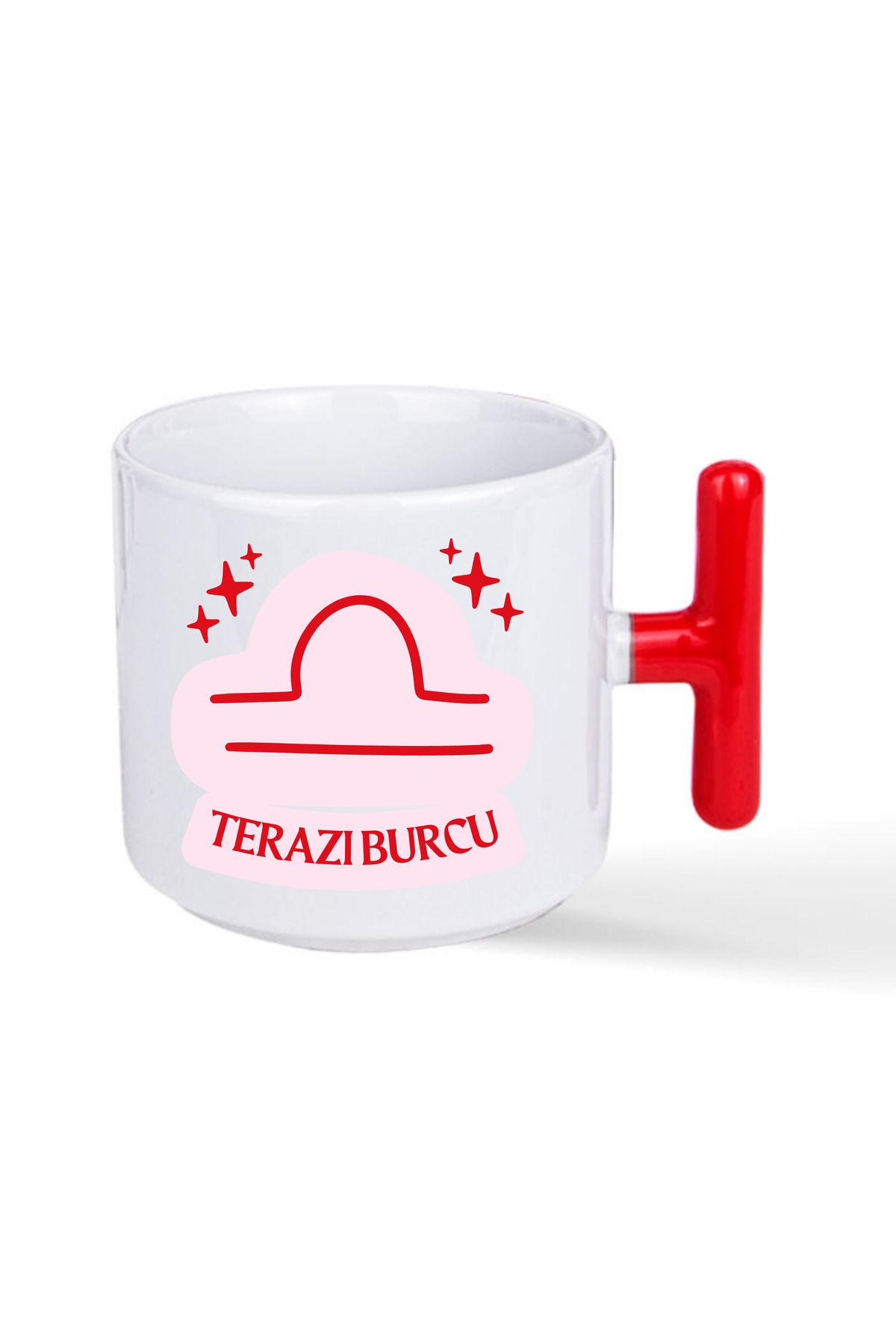 NACARLAR Terazi Burcuna Özel Baskılı Kırmızı T Kulplu Kupa Bardak