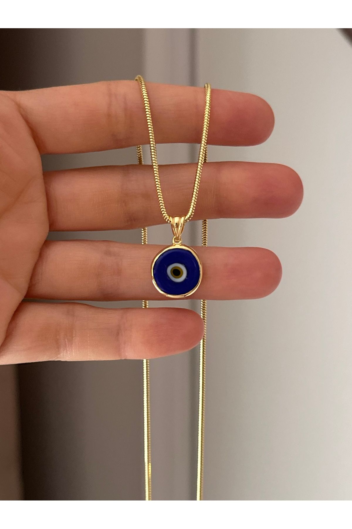 emy by emel luxury silver jewelry Altın Kaplama Yılan Zincirli Mineli Nazar Boncuklu Kolye 925 Ayar Gümüş