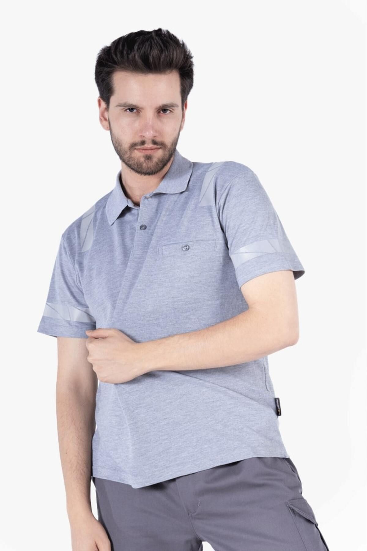 YILDIRIMLAR Polo Yaka Reflektörlü T-Shirt - Gri