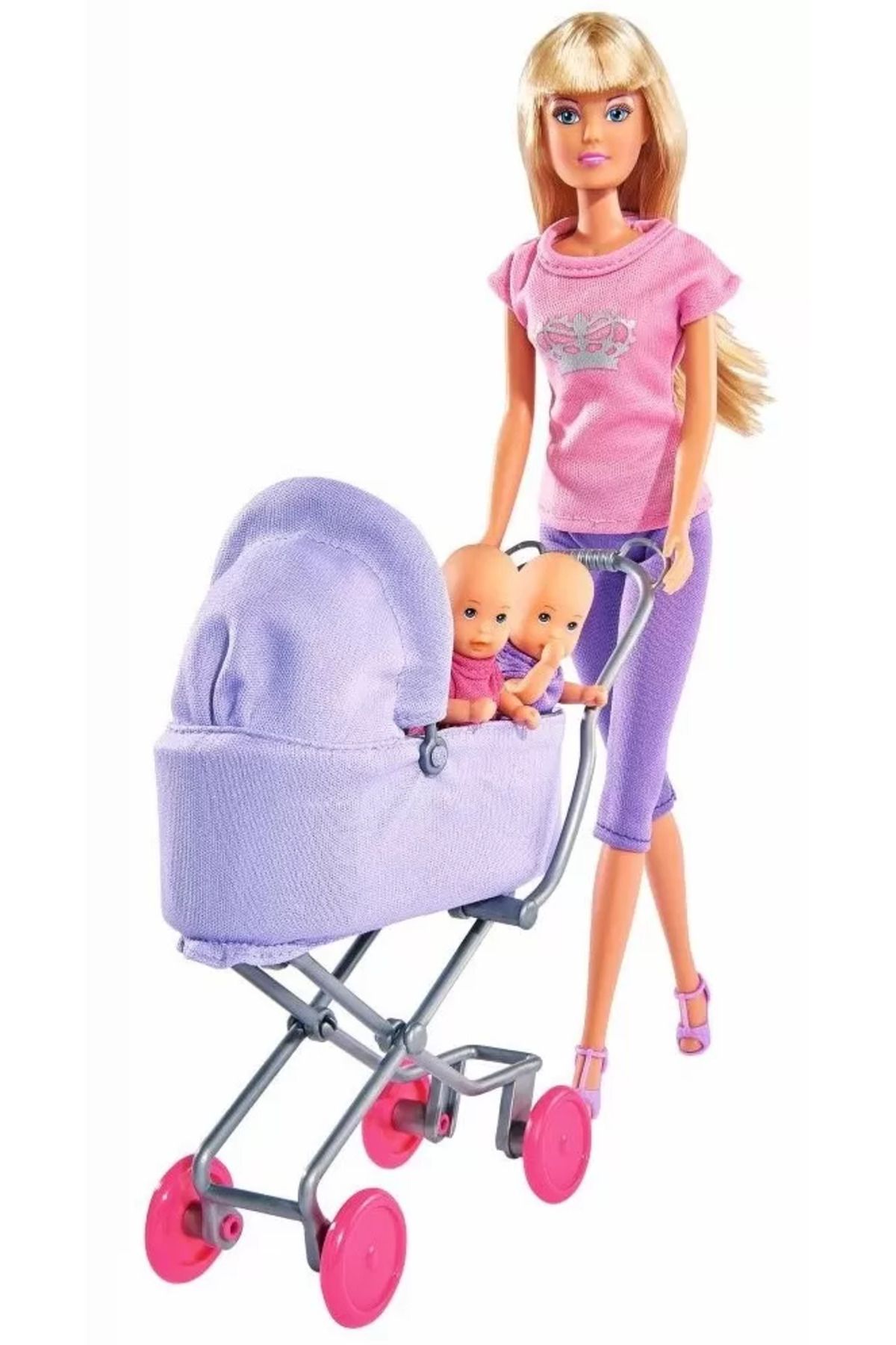 Simba-STEFFI DOLL IN PANTS WITH STROLLER AND TWINS 2