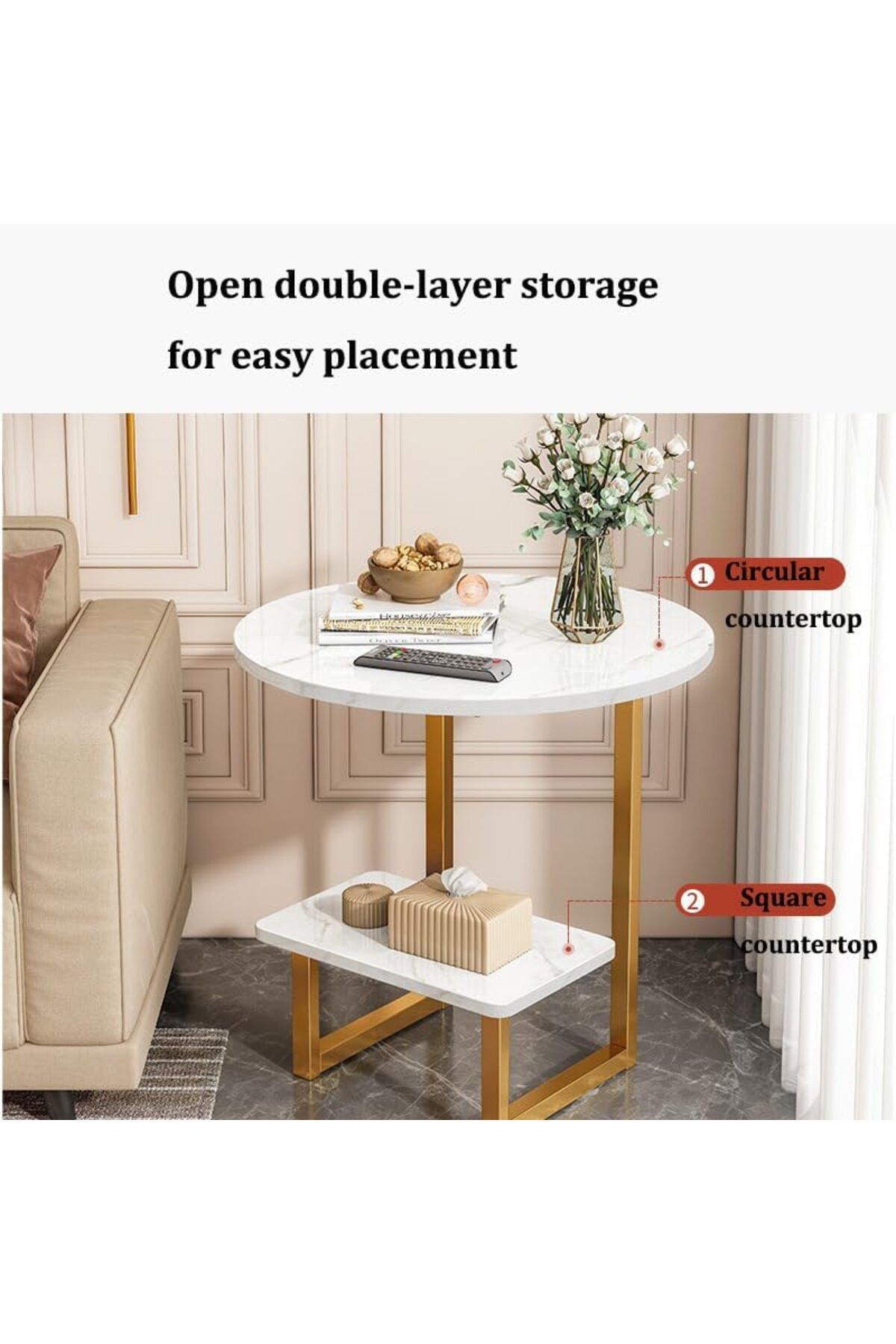 Generic-Small Place Endtable Side Table with Open Storage, 2-Tier Modern Marble Texture End Table, Sofa Side 4