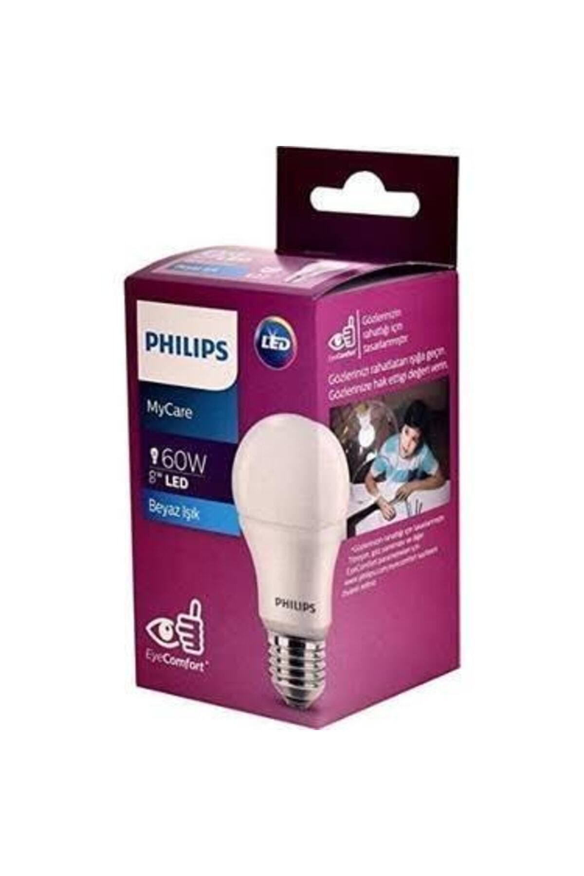 Philips Mycare Led Lamba 8w-60w Beyaz Işık - Led Ampul - E27 - Beyaz Işık - 60 Watt - Yok