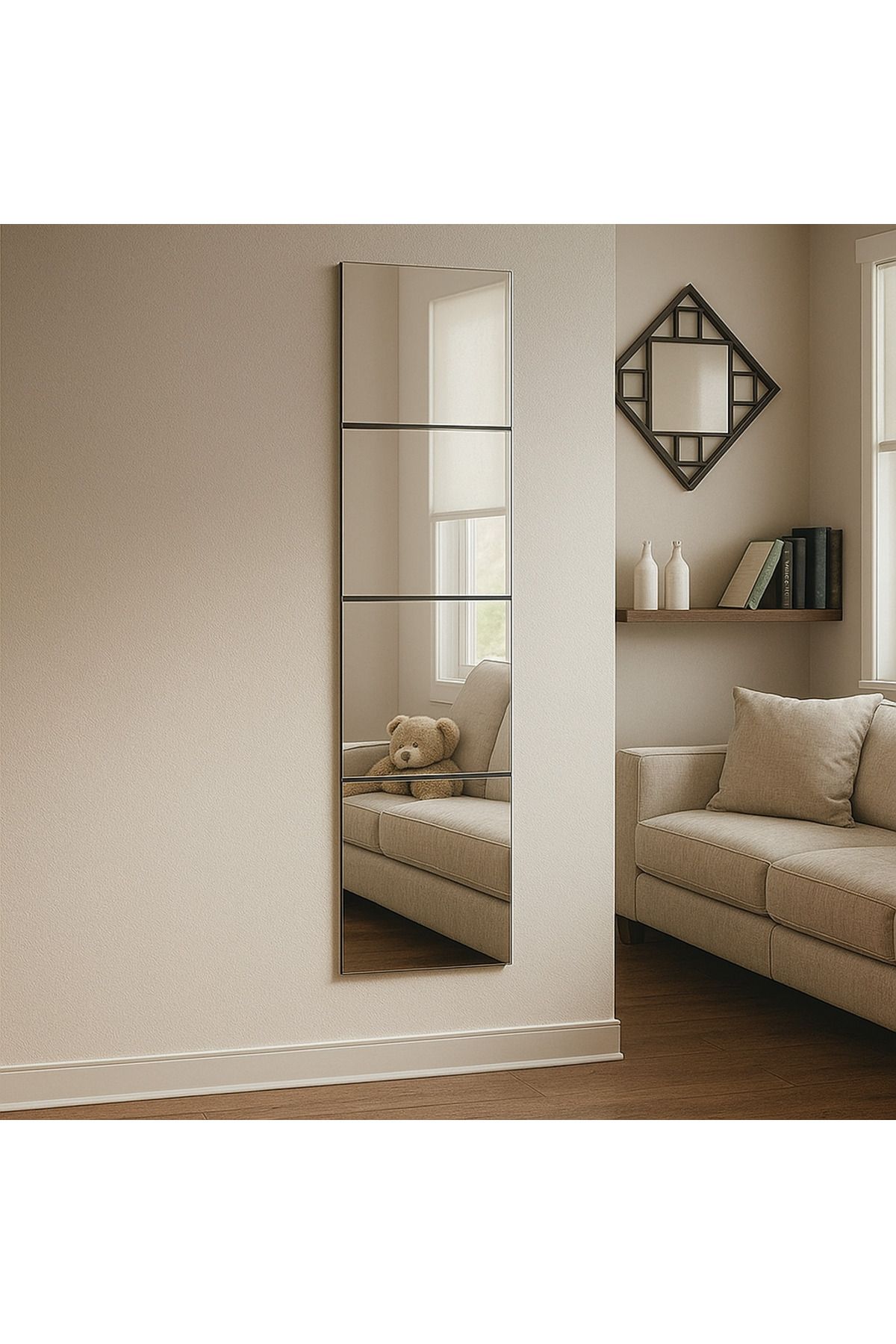 Umerca Home 25X25 KARE RODAJLI DEKORATİF 4'LÜ GERÇEK AYNA