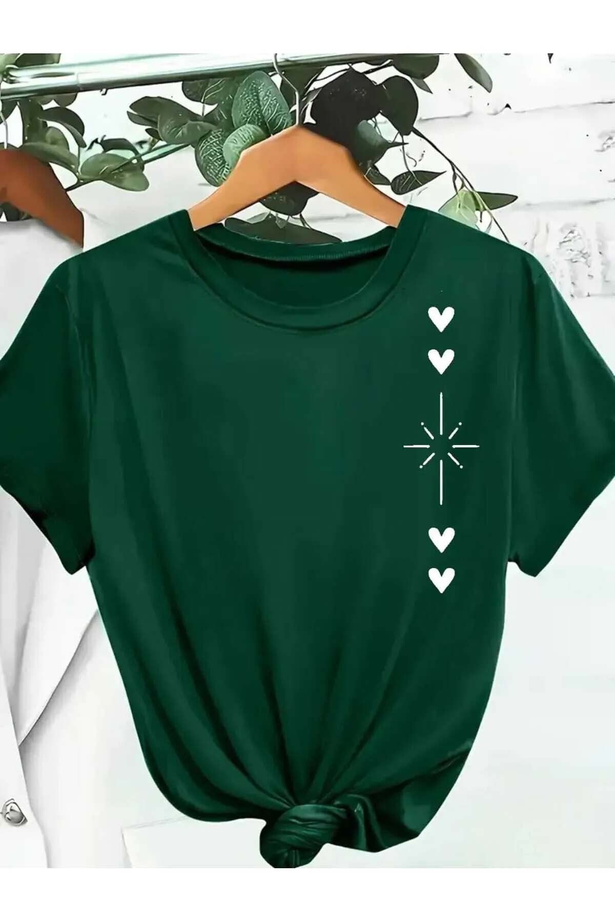 Trend Sizde Unisex Kalp Işıltısı Özel Tasarım Ön Baskılı Tasarım Tshirt