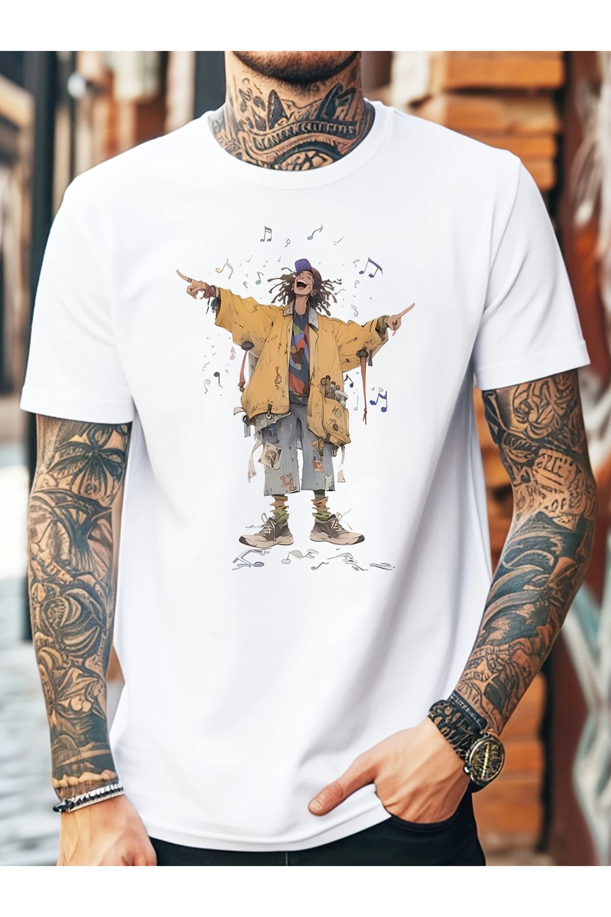 LAND MODA Şık Erkek Karikatür Baskılı Tişört - Günlük, Nefes Alabilen Polyester Karışımı, Makinede Yıkanabilir