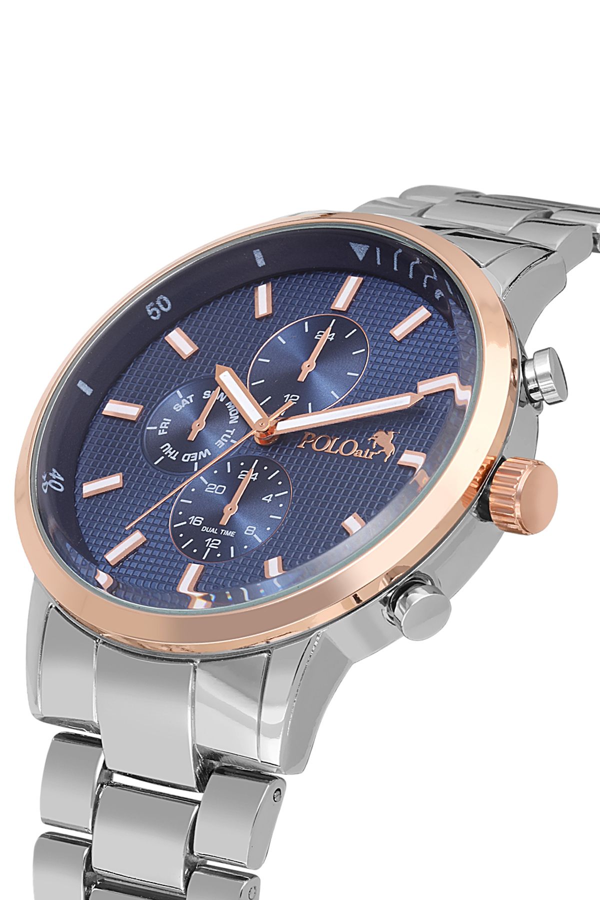 Polo Air Spor Metal Erkek Kol Saati Gümüş Lacivert Bakır Renk PL-0998E5x