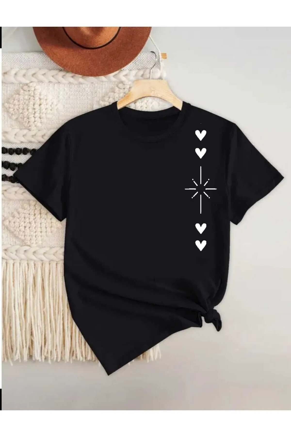 Trend Sizde Unisex Kalp Işıltısı Özel Tasarım Ön Baskılı Tasarım Tshirt